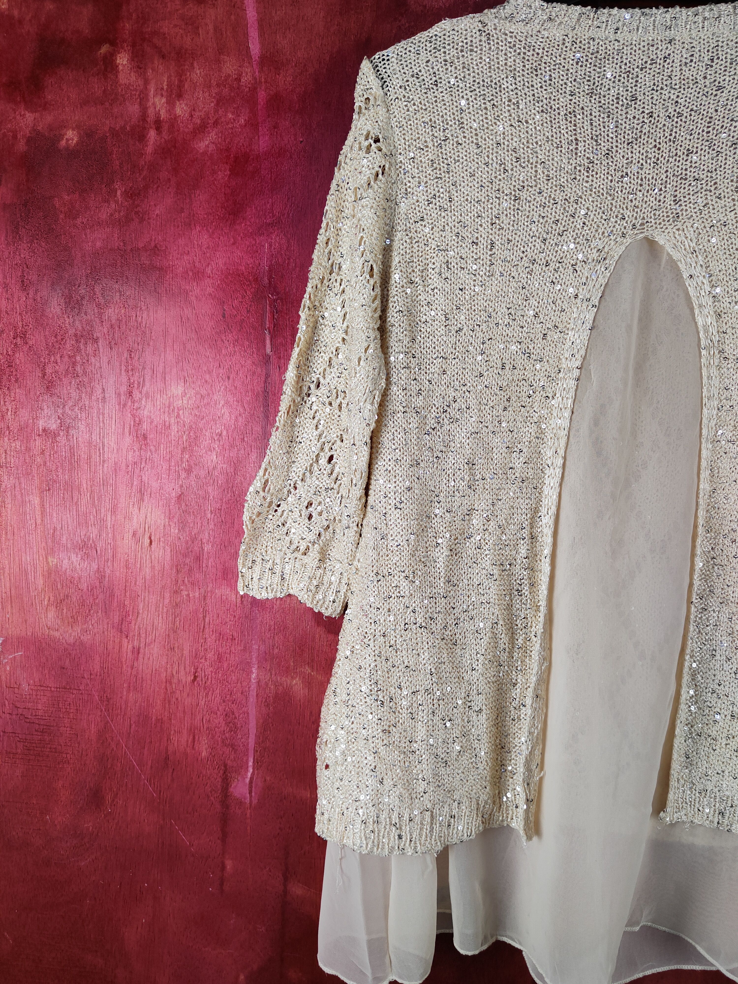 Homespun Knitwear Japanese Brand Cream Crochet Meshnet Knit Blouses #S1010 Size S / US 4 / IT 40 - 6 Thumbnail
