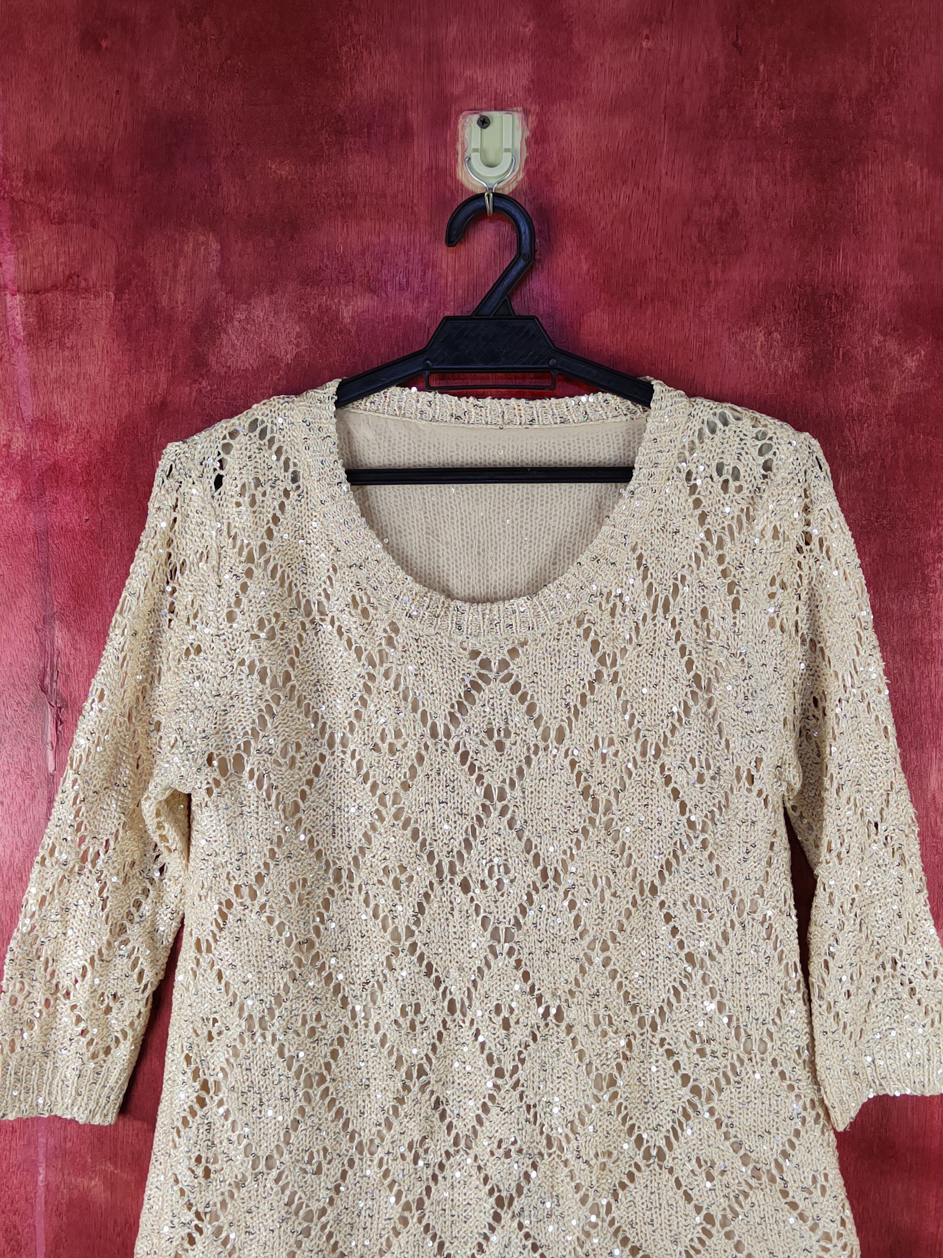 Homespun Knitwear Japanese Brand Cream Crochet Meshnet Knit Blouses #S1010 Size S / US 4 / IT 40 - 2 Thumbnail