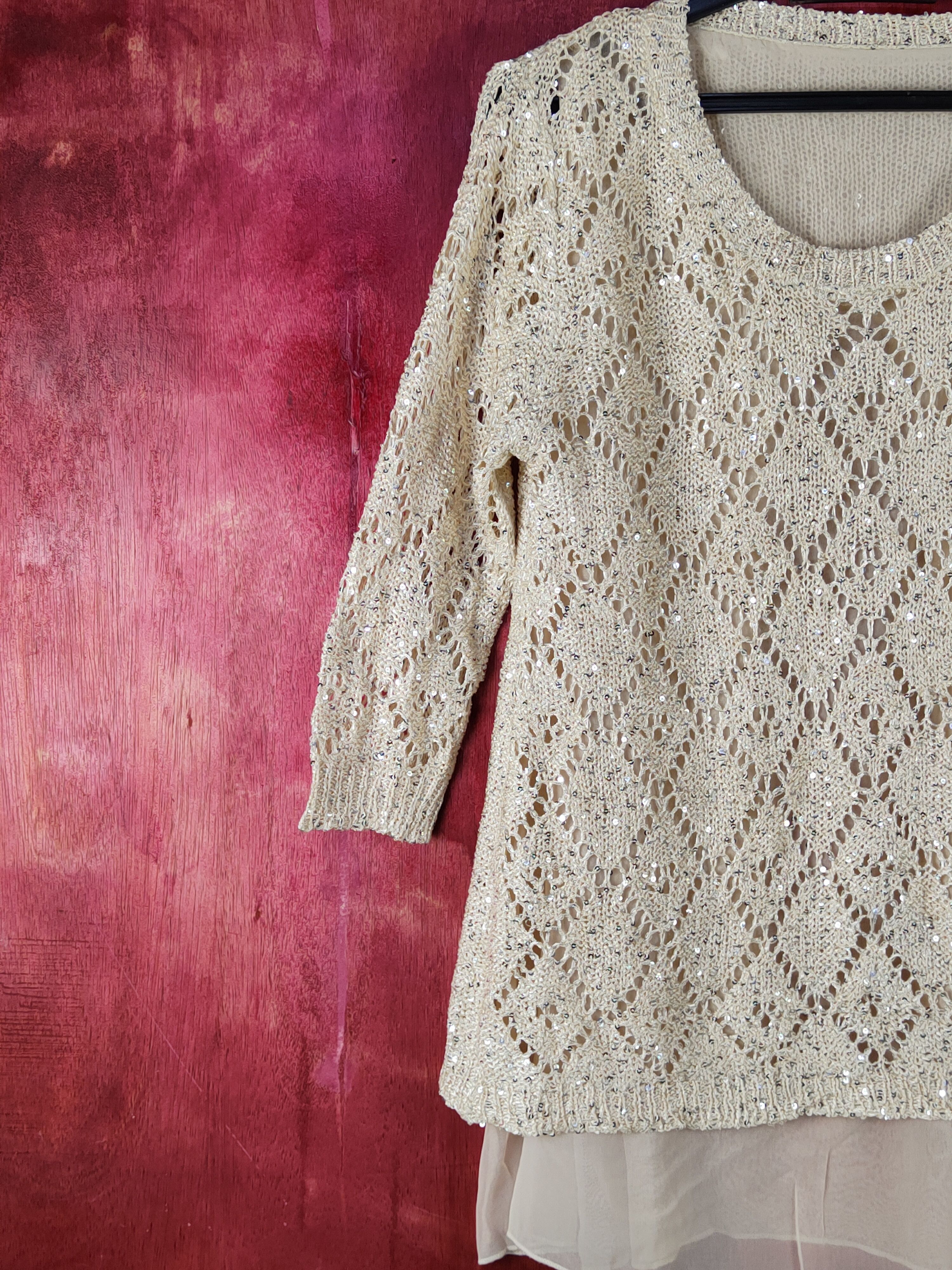 Homespun Knitwear Japanese Brand Cream Crochet Meshnet Knit Blouses #S1010 Size S / US 4 / IT 40 - 3 Thumbnail