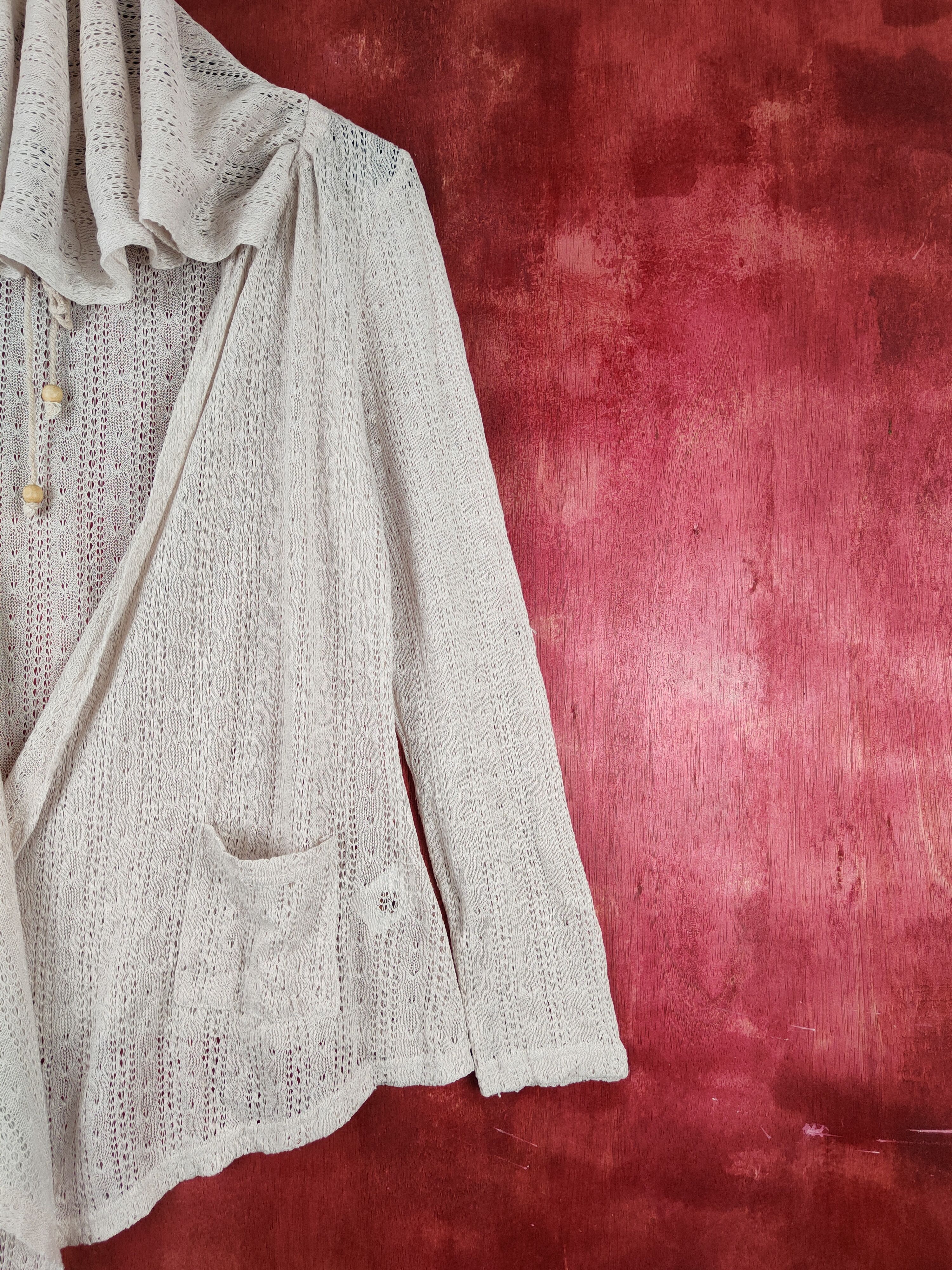 Japanese Brand Valleygirl Beige Crochet Meshnet Hoodie Cardigan #S1008 Size XS / US 0-2 / IT 36-38 - 6 Thumbnail