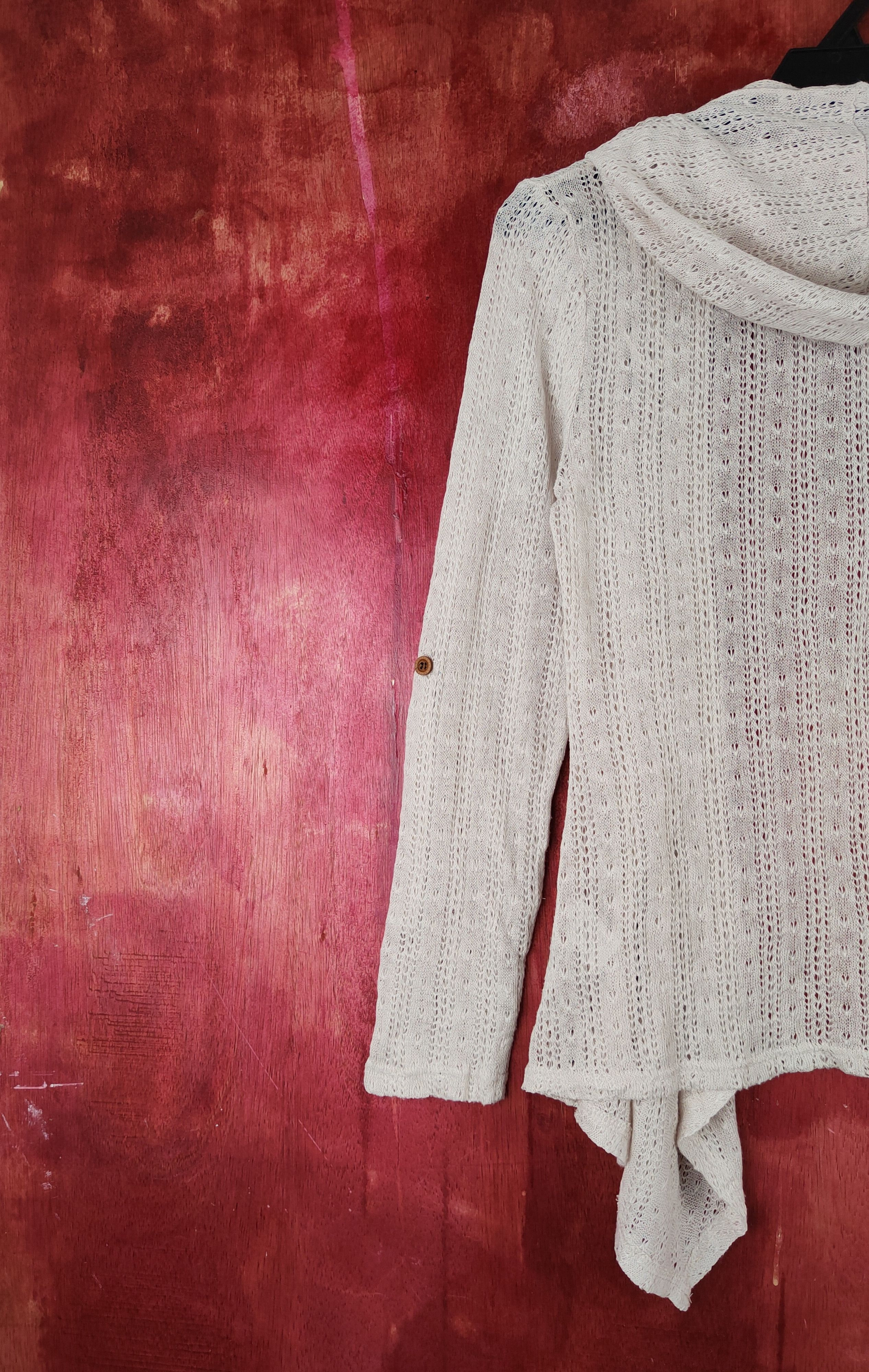Japanese Brand Valleygirl Beige Crochet Meshnet Hoodie Cardigan #S1008 Size XS / US 0-2 / IT 36-38 - 9 Thumbnail