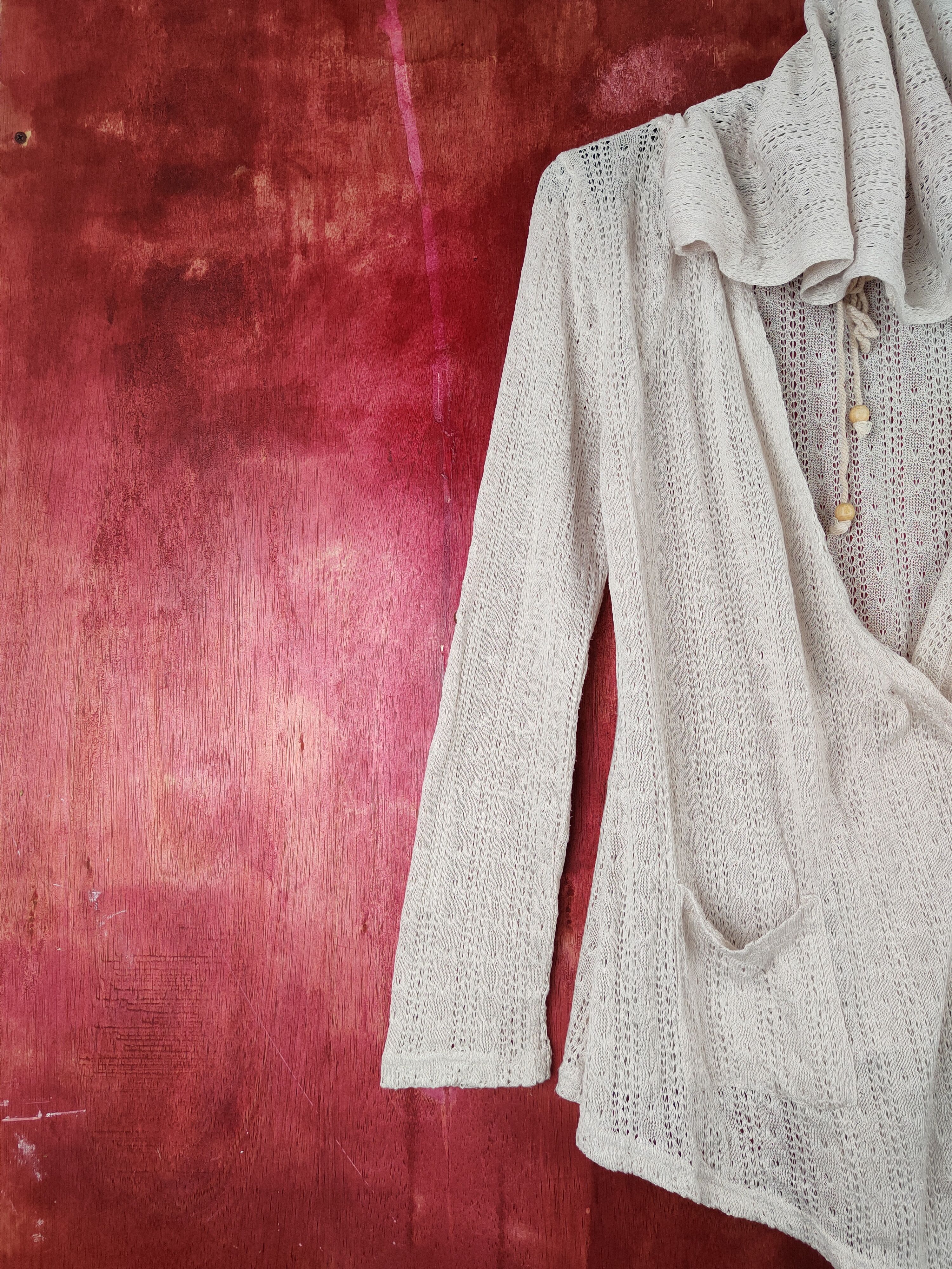 Japanese Brand Valleygirl Beige Crochet Meshnet Hoodie Cardigan #S1008 Size XS / US 0-2 / IT 36-38 - 4 Thumbnail