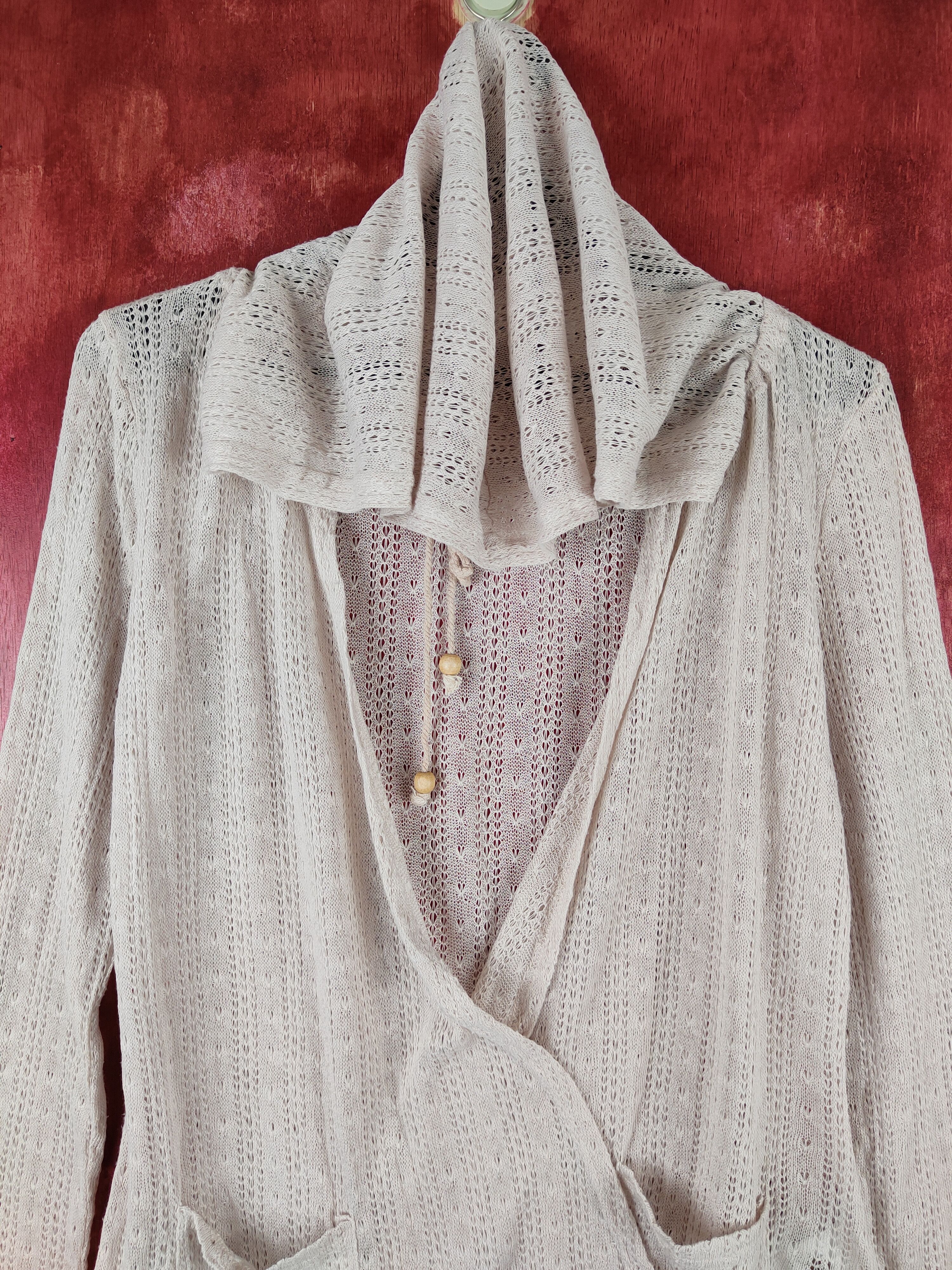 Japanese Brand Valleygirl Beige Crochet Meshnet Hoodie Cardigan #S1008 Size XS / US 0-2 / IT 36-38 - 3 Thumbnail