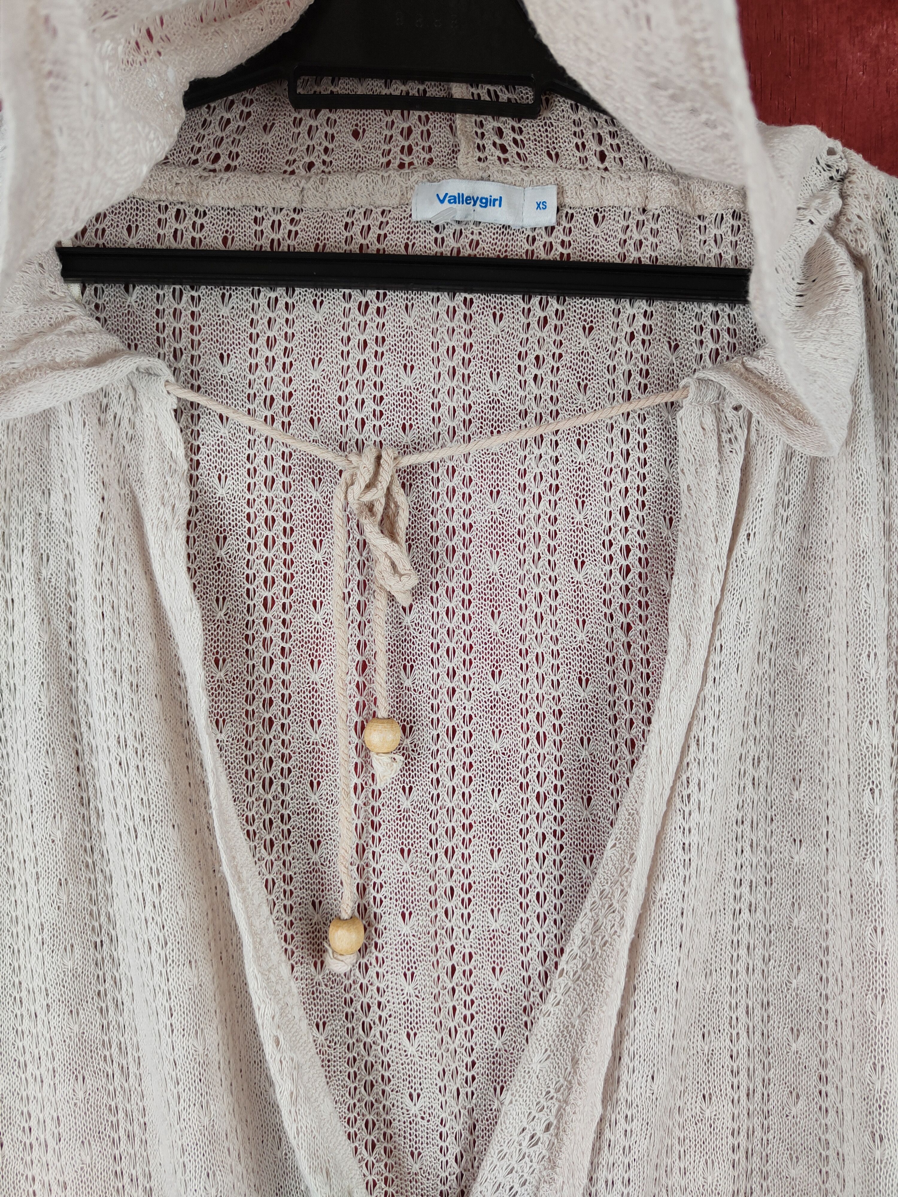 Japanese Brand Valleygirl Beige Crochet Meshnet Hoodie Cardigan #S1008 Size XS / US 0-2 / IT 36-38 - 2 Thumbnail
