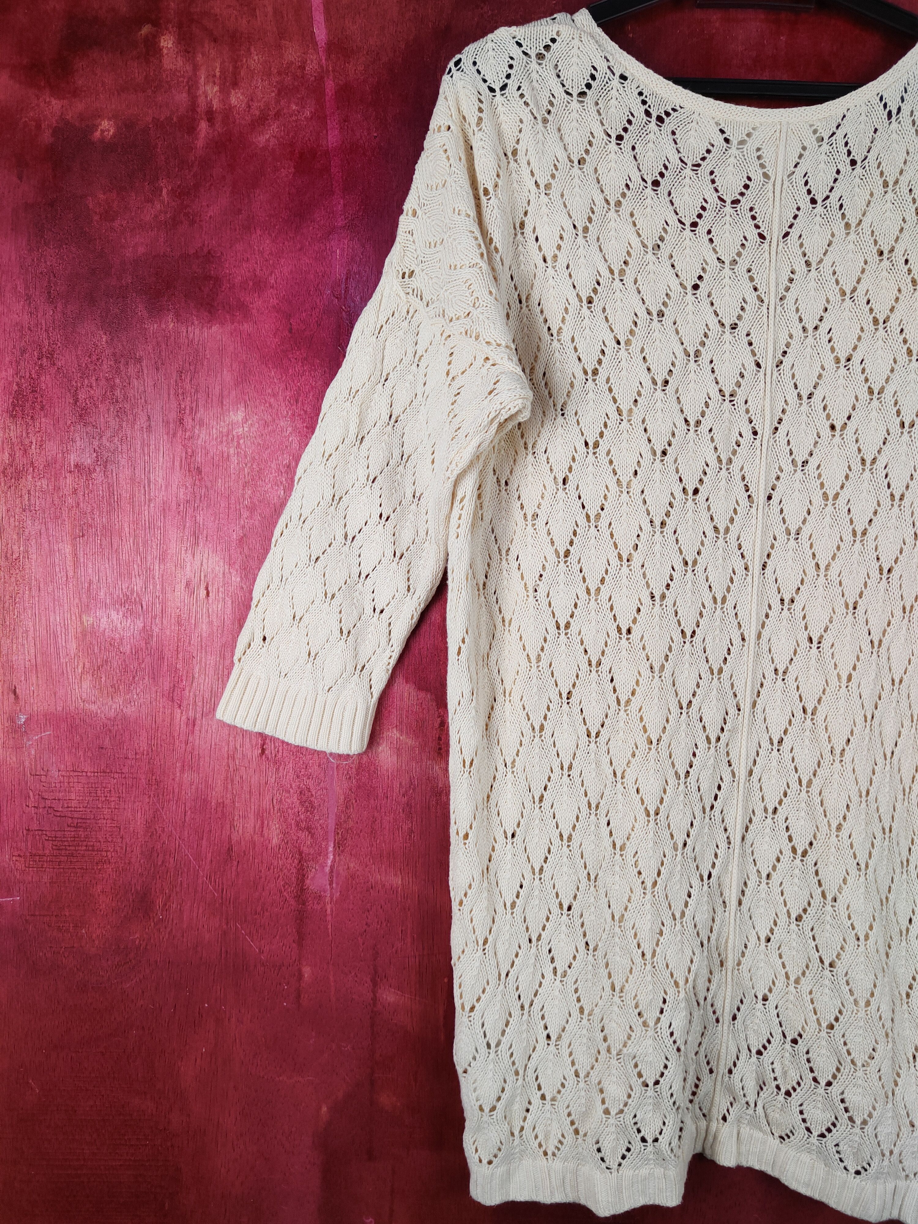 H&M L.O.G.G-H&M Beige Crochet Meshnet Knitwear shirt #S1035 Size L / US 10 / IT 46 - 7 Thumbnail