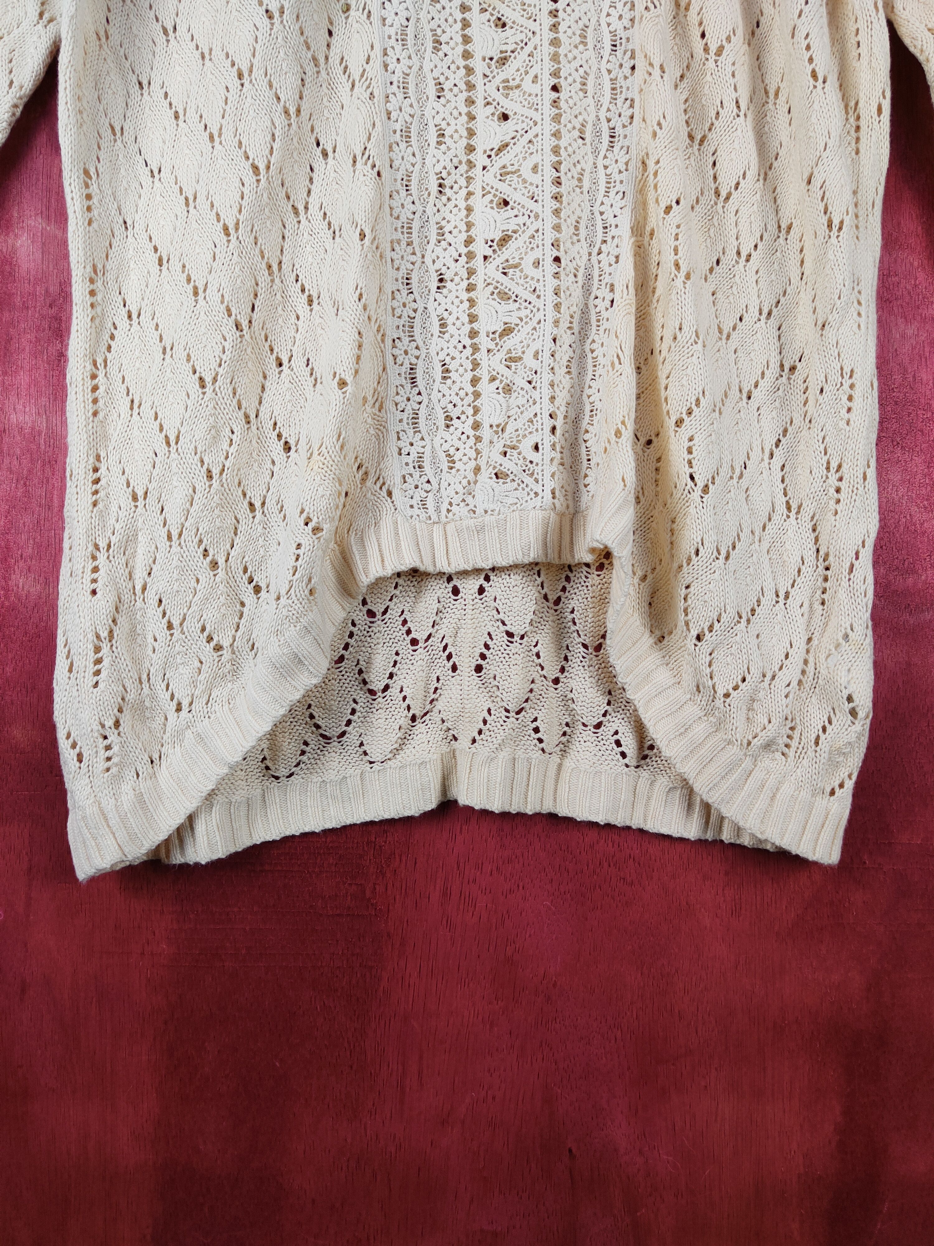 H&M L.O.G.G-H&M Beige Crochet Meshnet Knitwear shirt #S1035 Size L / US 10 / IT 46 - 3 Thumbnail