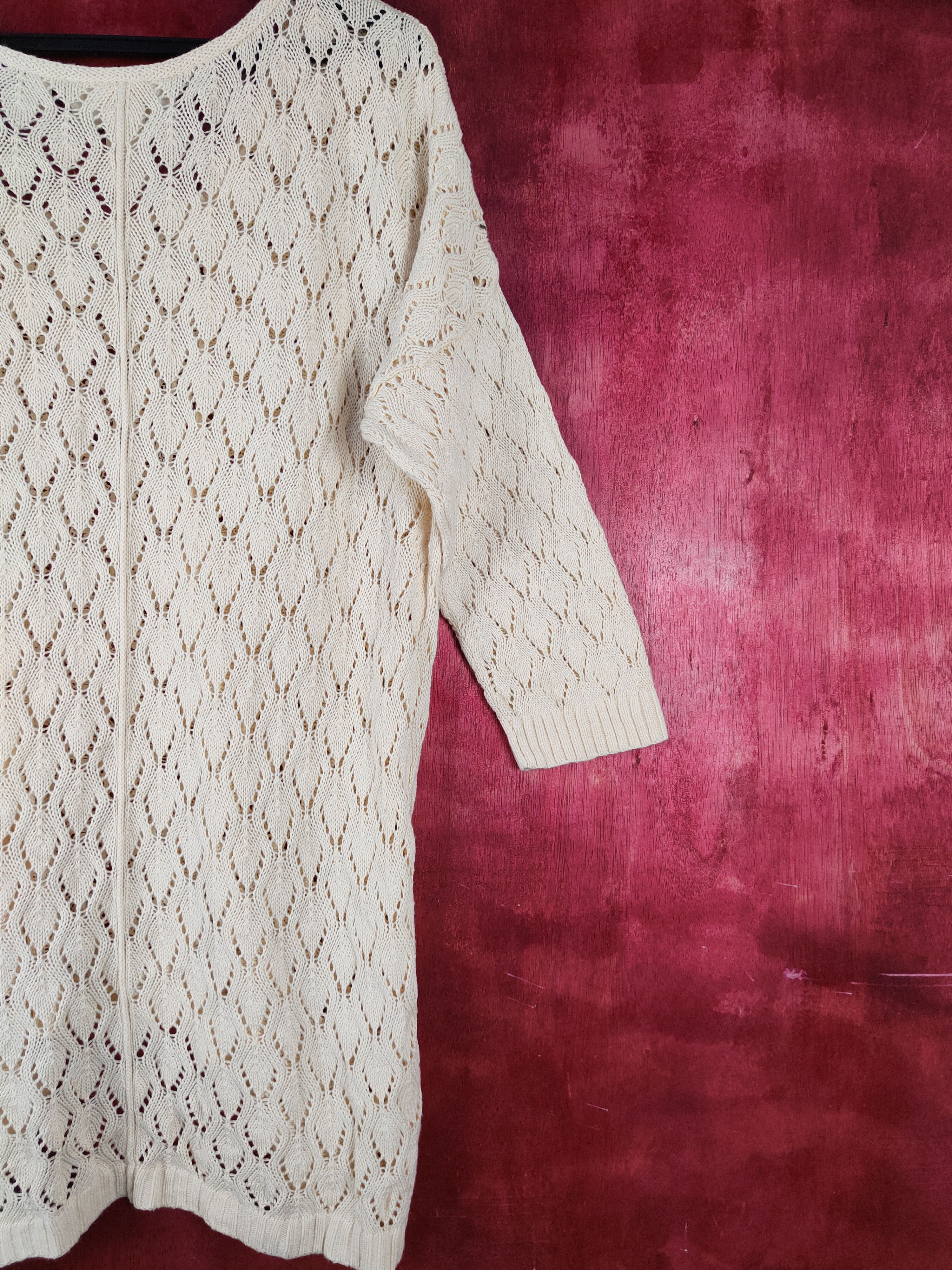 H&M L.O.G.G-H&M Beige Crochet Meshnet Knitwear shirt #S1035 Size L / US 10 / IT 46 - 8 Thumbnail