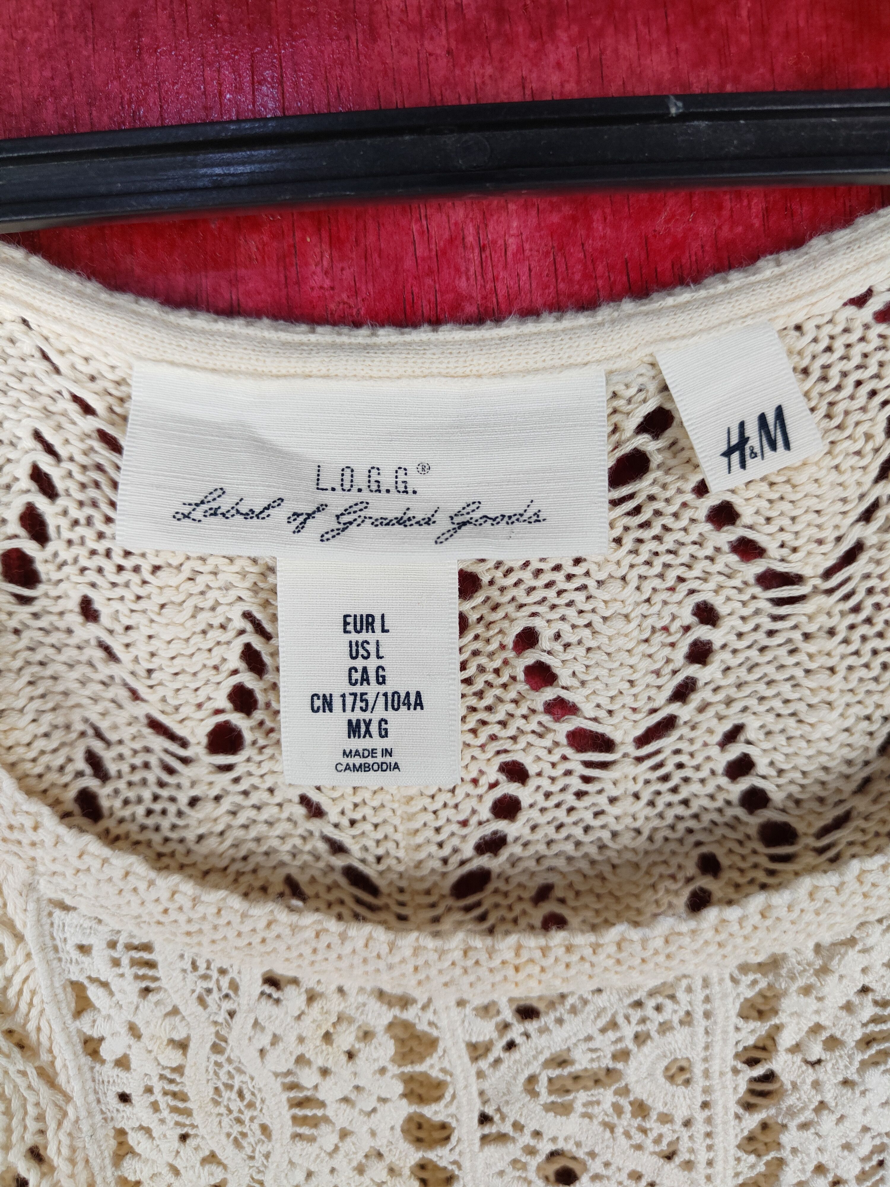 H&M L.O.G.G-H&M Beige Crochet Meshnet Knitwear shirt #S1035 Size L / US 10 / IT 46 - 9 Thumbnail