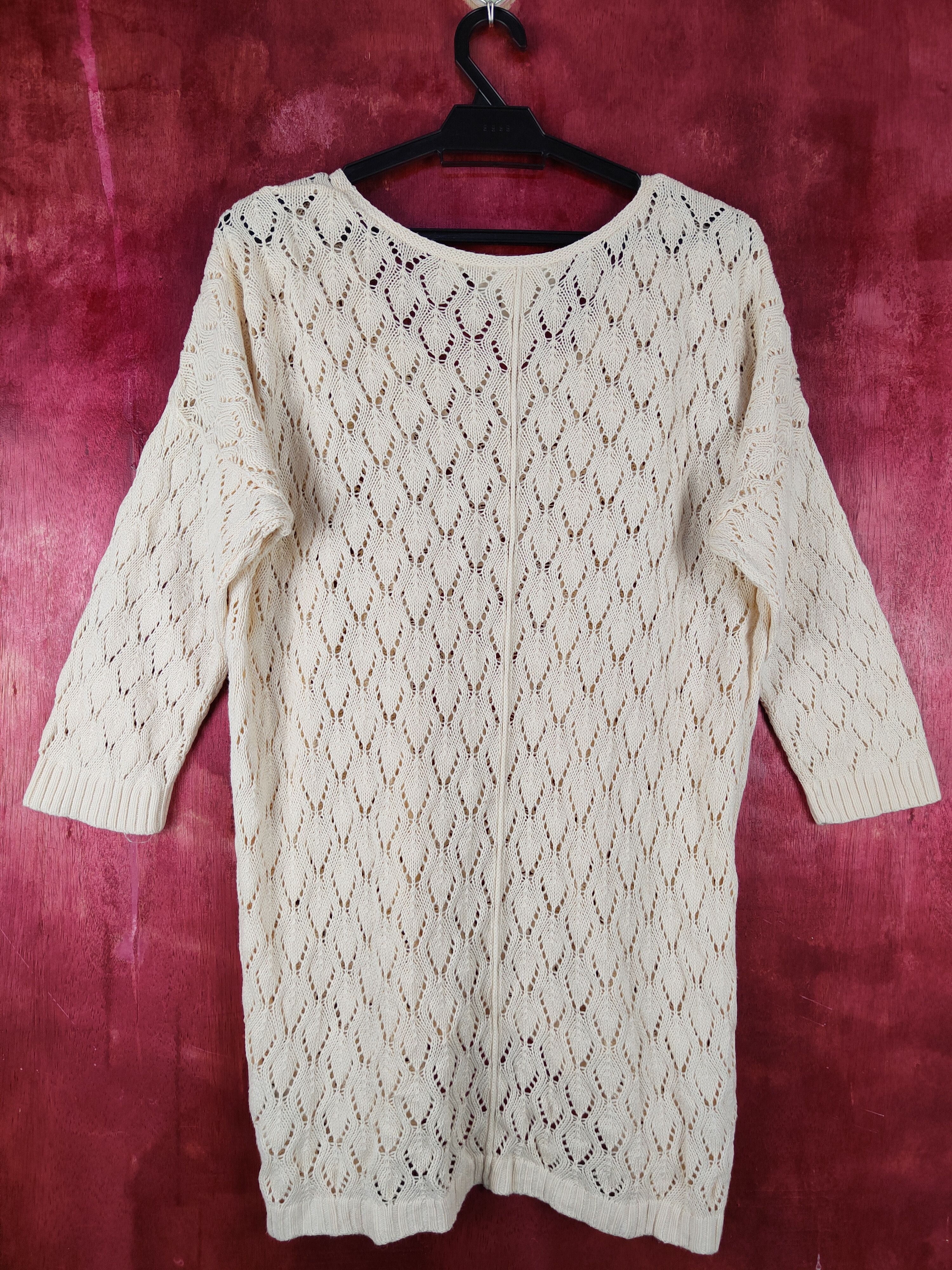 H&M L.O.G.G-H&M Beige Crochet Meshnet Knitwear shirt #S1035 Size L / US 10 / IT 46 - 6 Thumbnail