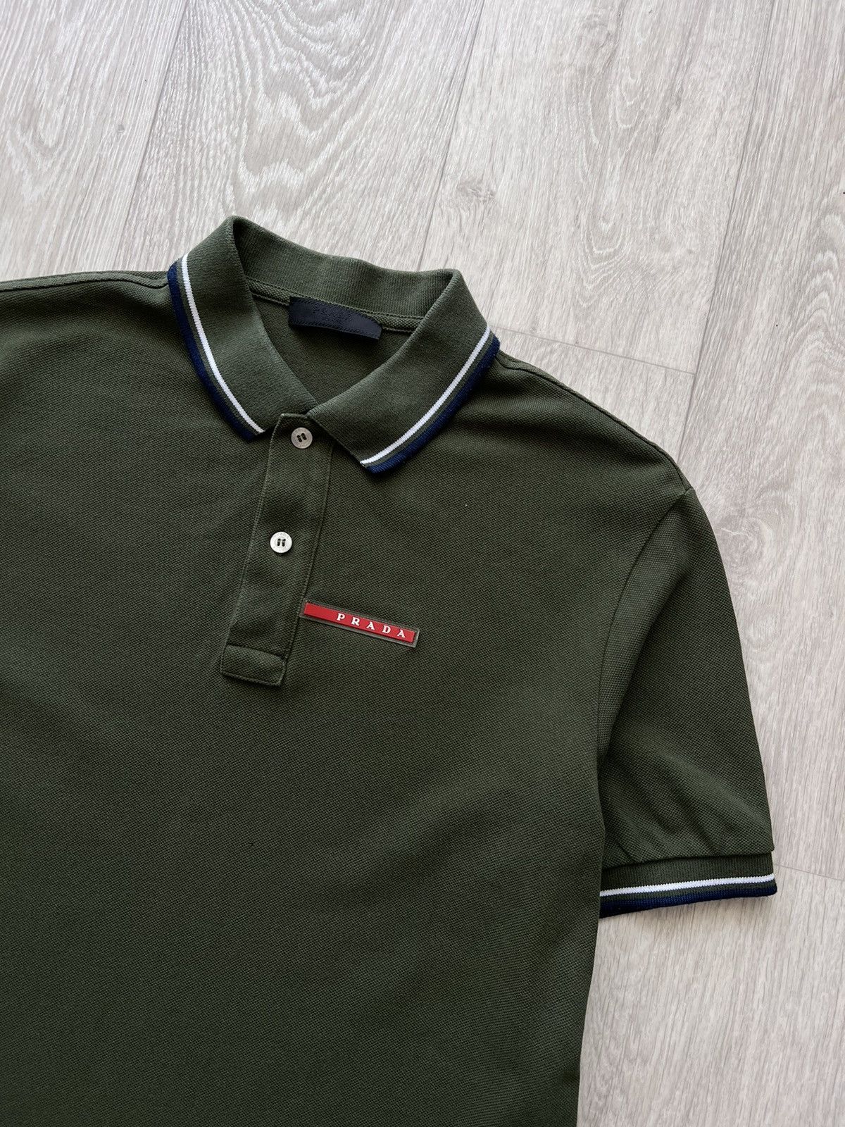 Pre-owned Prada Polo Red Tab T Shirt In Khaki