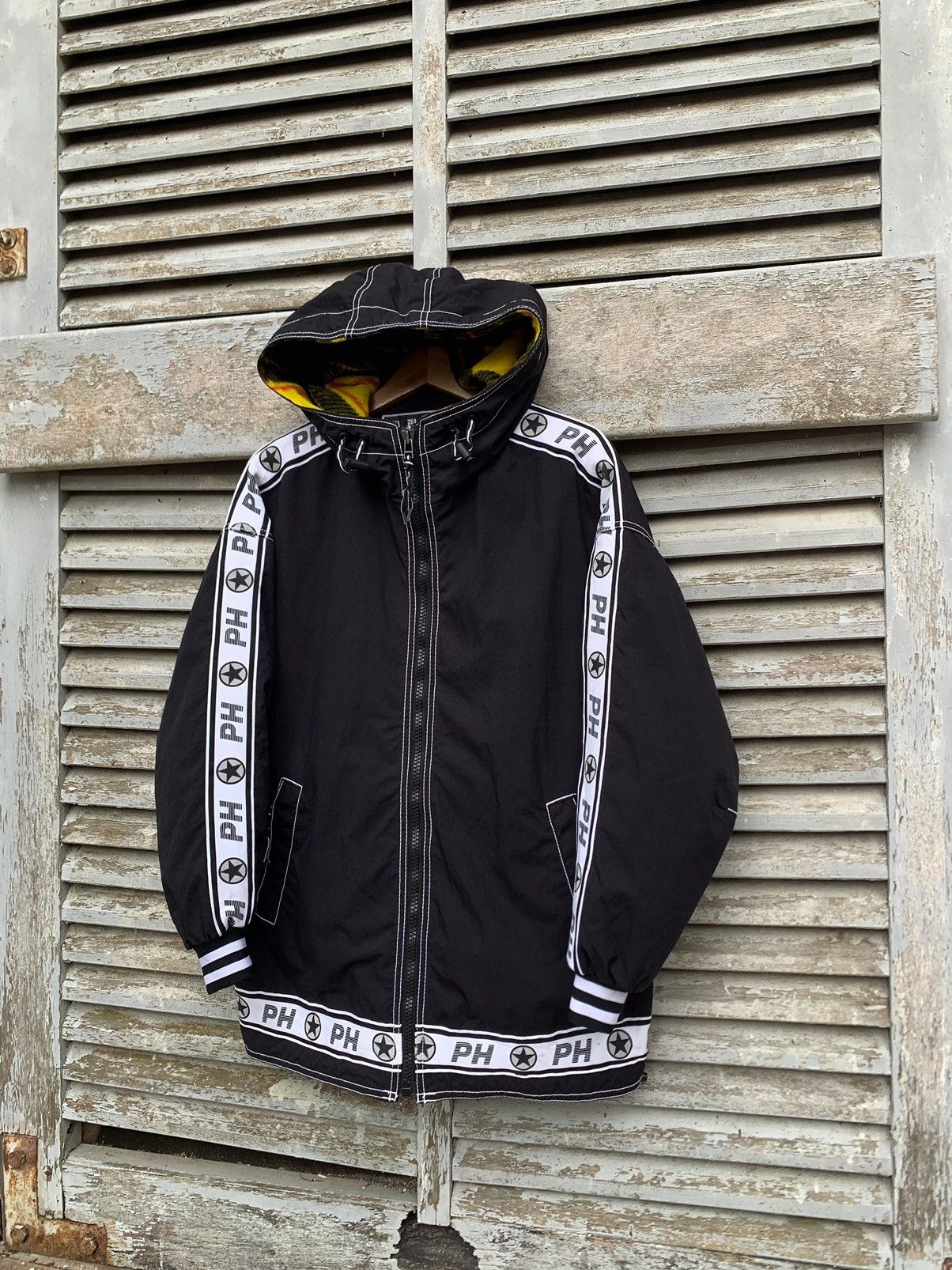 image of Vintage Phenix Ph Beautiful Ph Stripe Hooded Jacket in Black, Men's (Size Large)