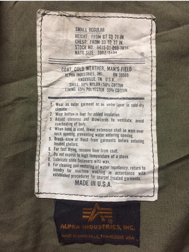 Alpha Industries GREEN ARMY COAT/COLD WEATHER/MAN 'S FIELD USA Size US S / EU 44-46 / 1 - 13 Thumbnail