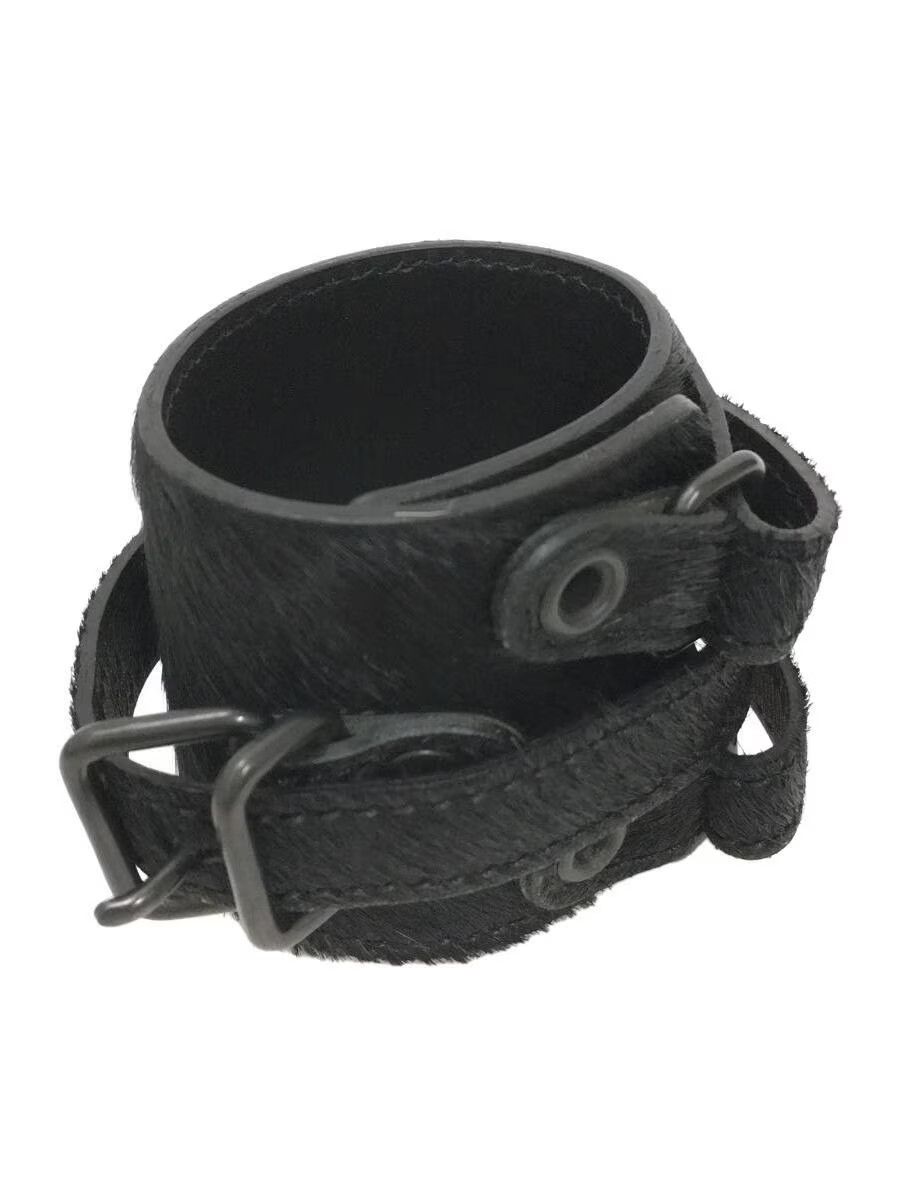 image of Undercover Fur Buckle Leather Wristband in Black, Men's