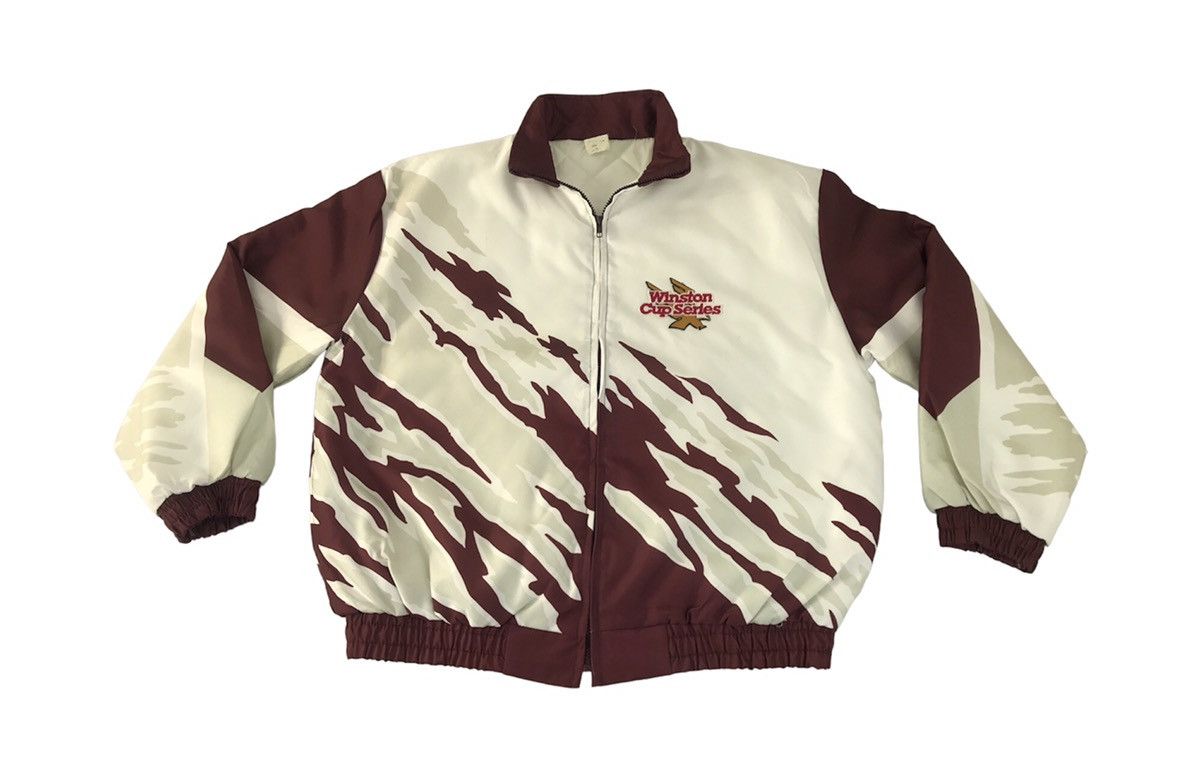 image of Winston Cup Series Nascar Tiger Stripe Bomber Jacket in Cream/White, Men's (Size Large)