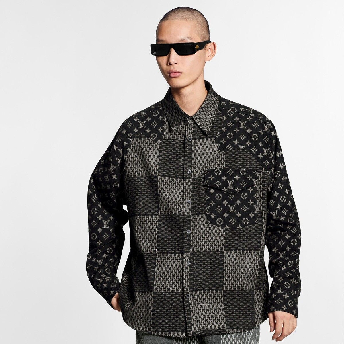 Pre-owned Louis Vuitton X Nigo Mngm Waves Giant Damier Flannel Shirt Indigo