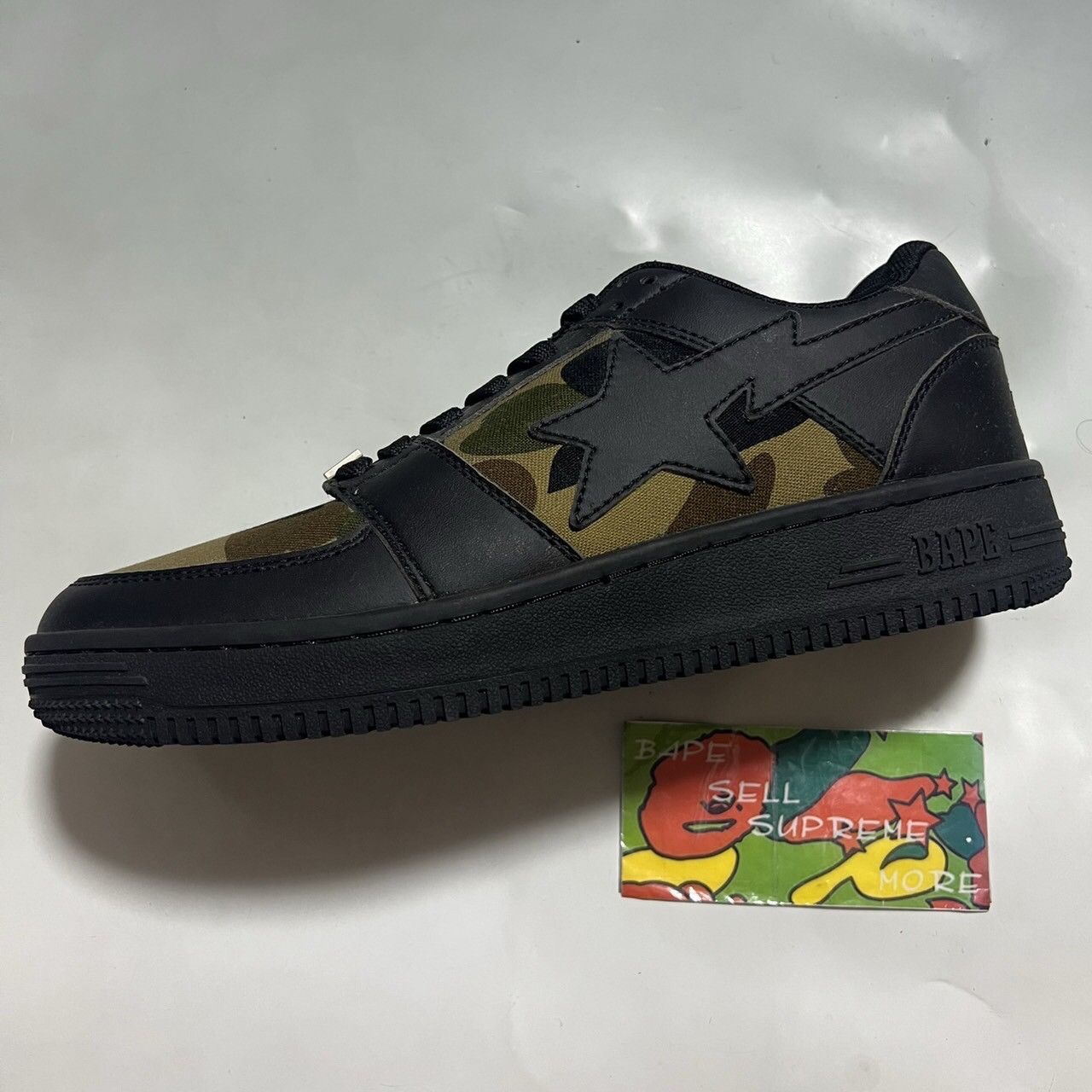 image of Bape Sta Black/green Camo Leather Shoes, Men's (Size 10)