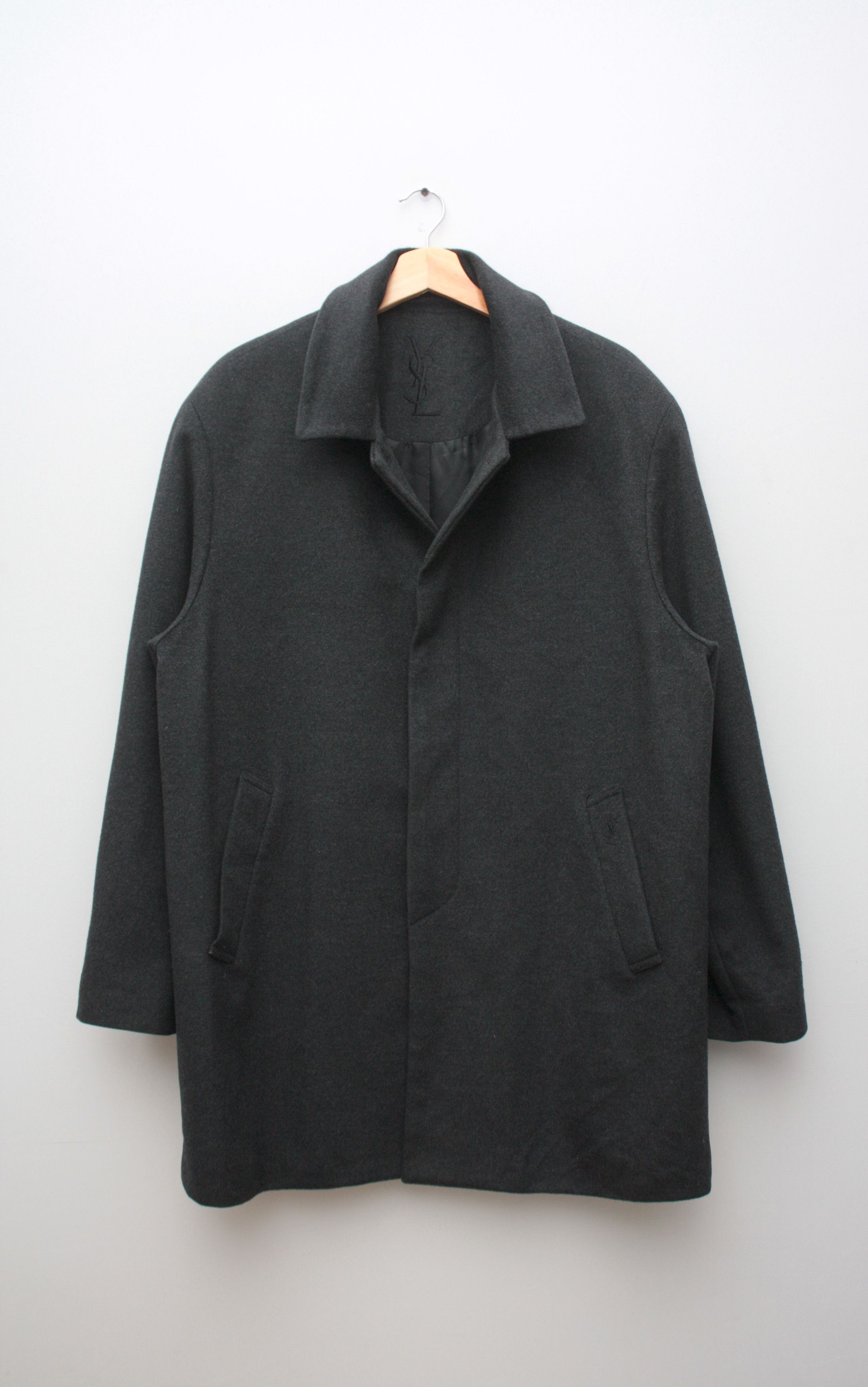 image of Vintage x YVES Saint Laurent Dark Grey Wool Coat Men's Xl