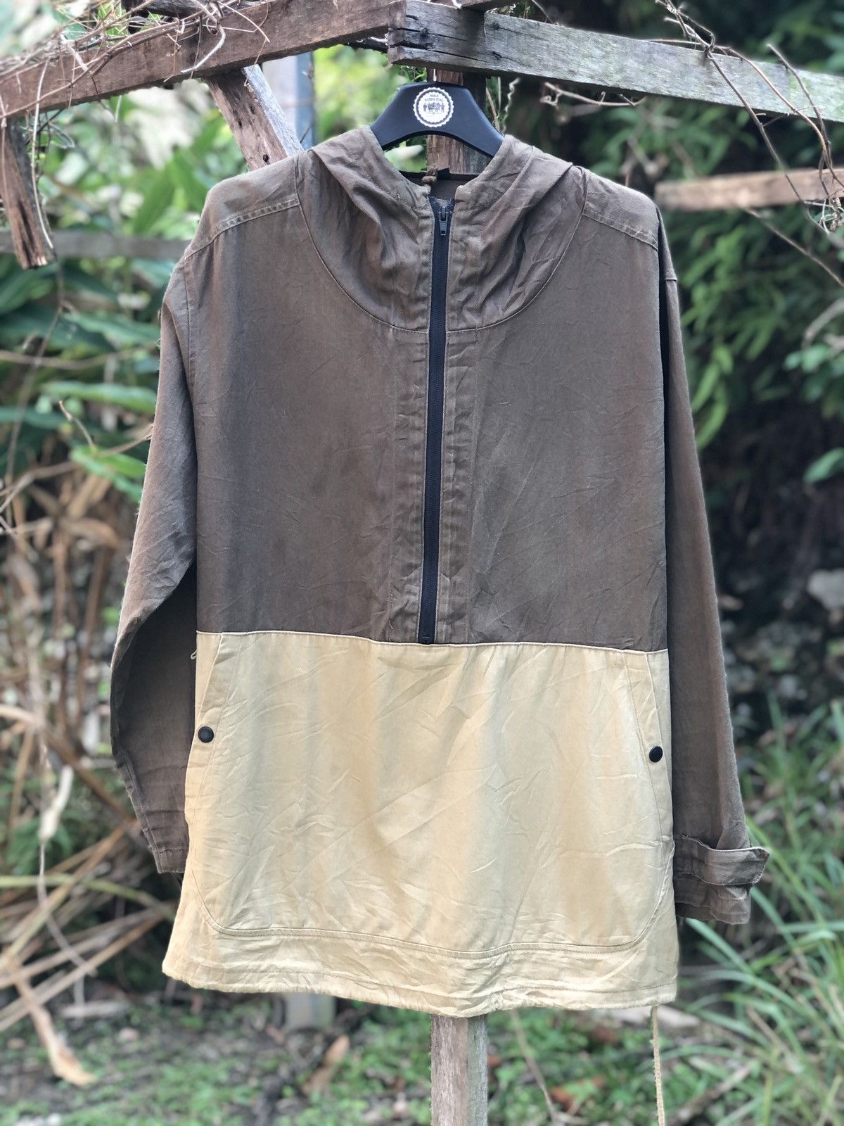 image of Vintage Pullover Anorak Quarter Zipper Block Color By Fieldcare in Brown Nude, Men's (Size XL)