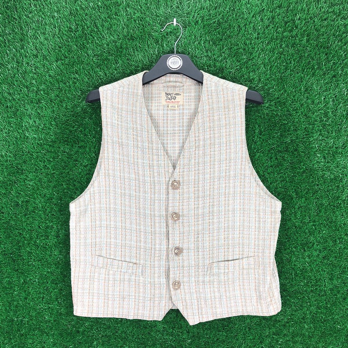 image of Tracey Vest x Vintage 90's Vest Burlap Checker Fabric By Pract Studio, Men's (Size Medium)