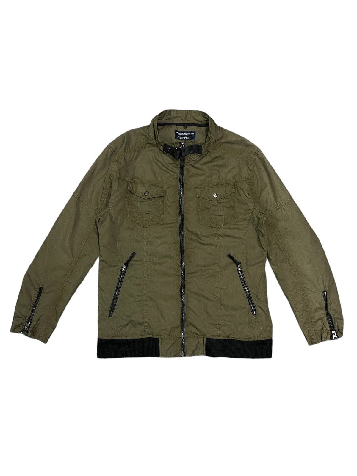 image of Archival Clothing x Splendid Mills Japanese Strap Collar Style Utility Jacket in Army Green (Size L