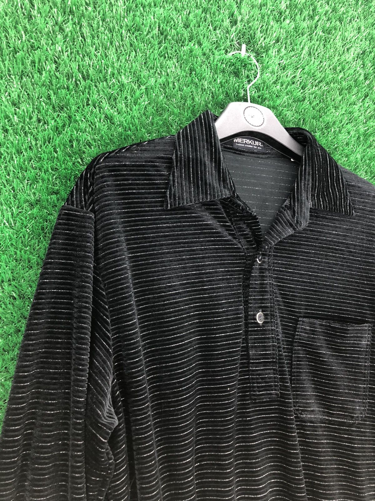 Japanese Brand Vintage 80's Velvet Striped Polo Shirts by Merkur Size US XL / EU 56 / 4 - 2 Thumbnail