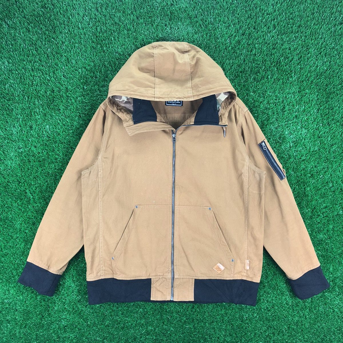 image of Bomber Jacket Bomber Style Jacket Hoodie Mustard Brown By Ills, Men's (Size Large)