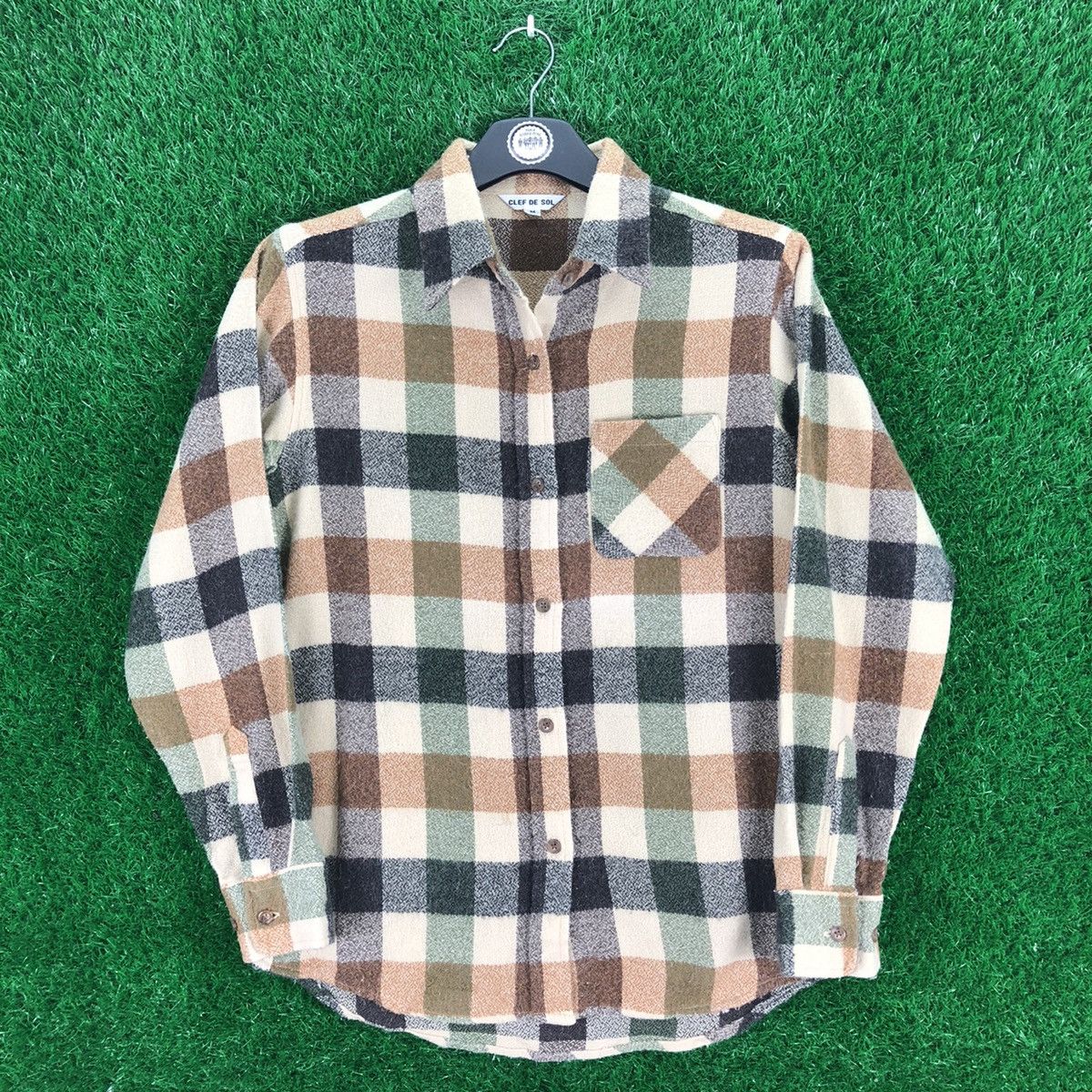 image of Vintage Wool Flannel Checkered Single Pocket By Clef De Sol, Men's (Size XS)