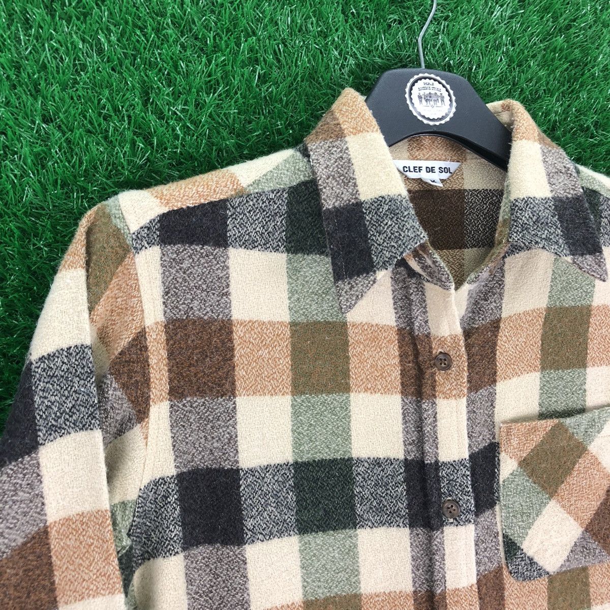 Japanese Brand Vintage Wool Flannel Checkered Single Pocket by Clef De Sol Size US XS / EU 42 / 0 - 2 Thumbnail