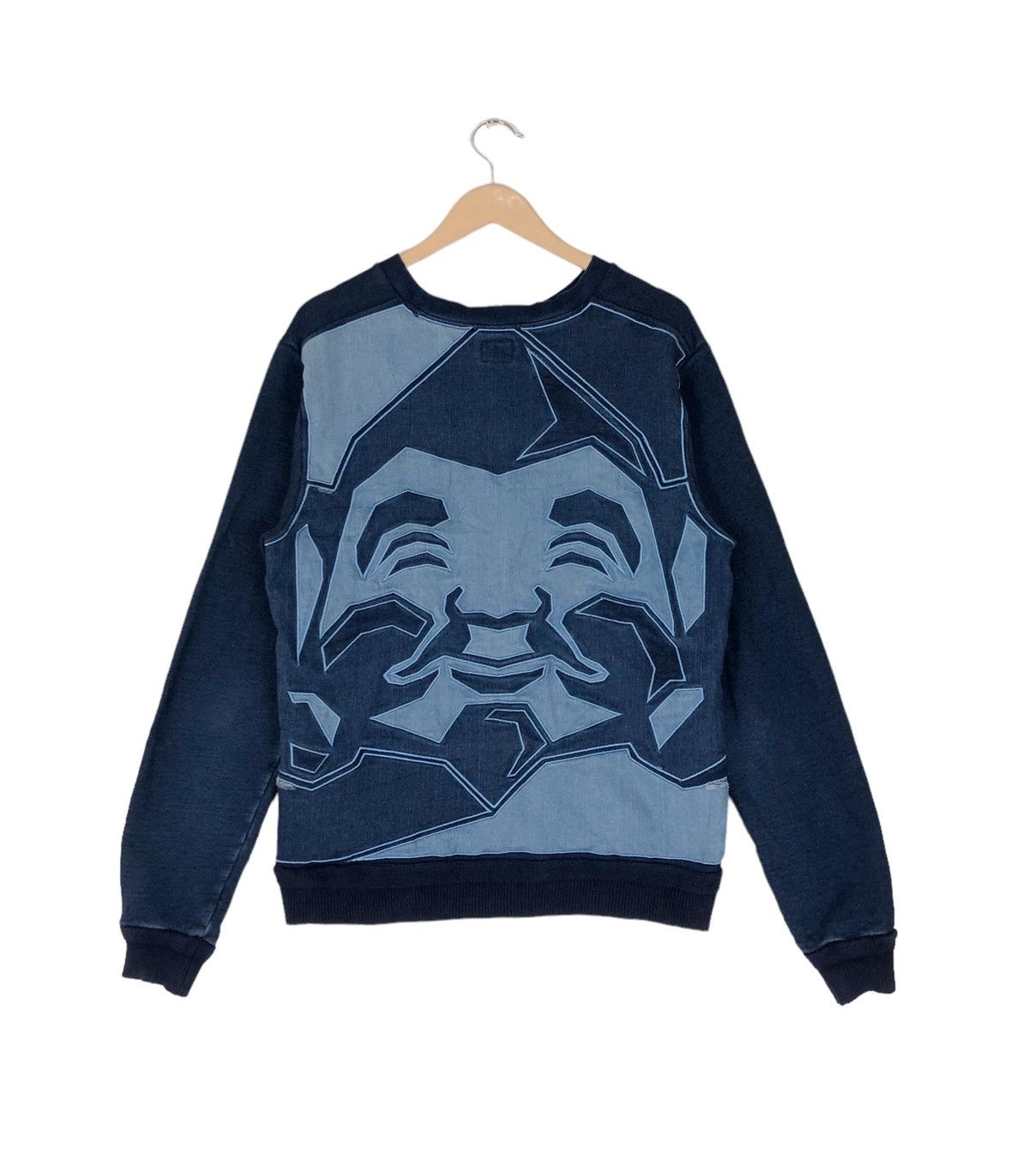 image of Evisu Heritage Indigo Blue Spellout Logo Sweatshirt, Men's (Size Medium)