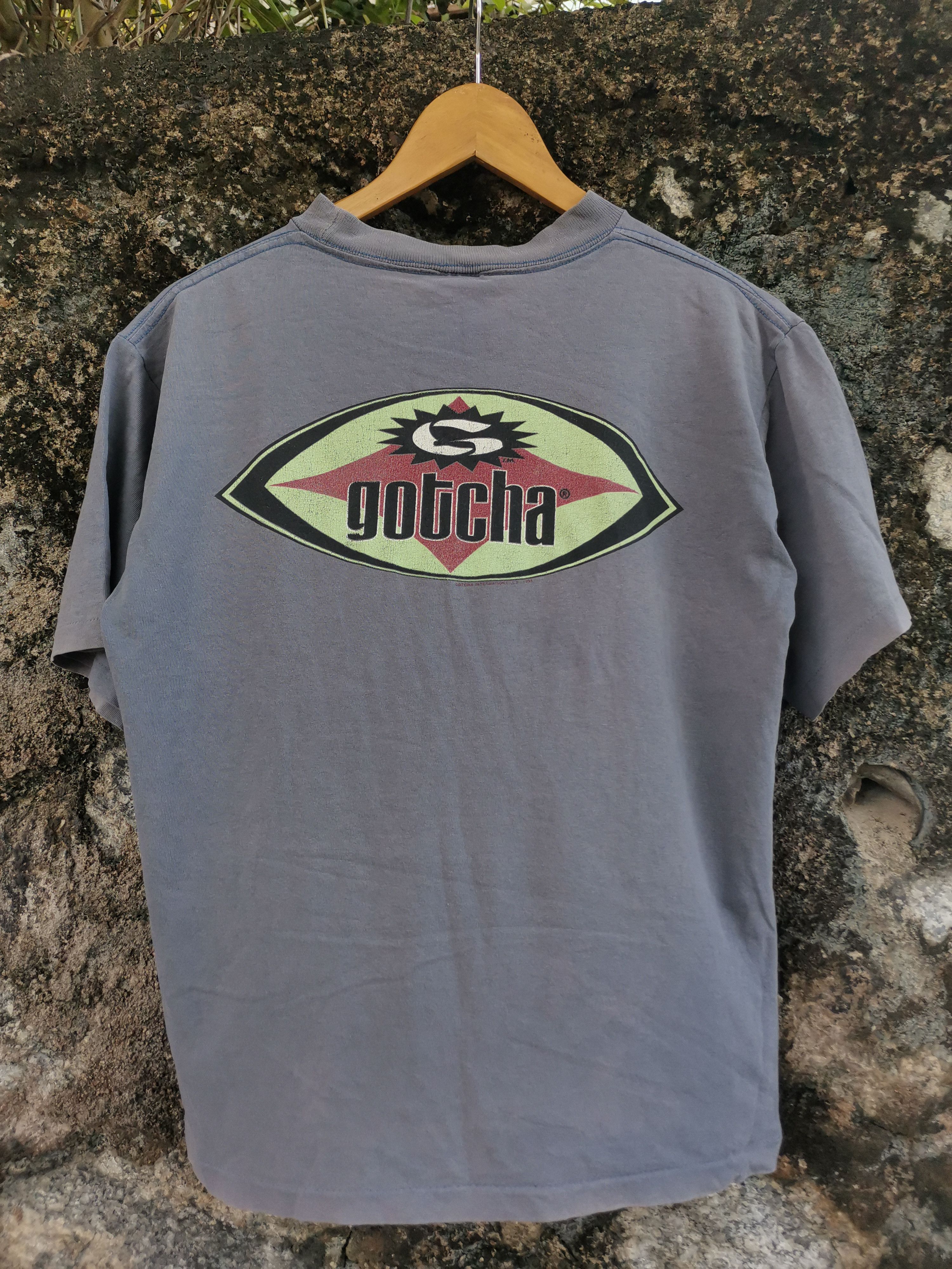 image of Vintage 90's Gotcha Skate Tshirt Sun Faded in Grey, Men's (Size Large)