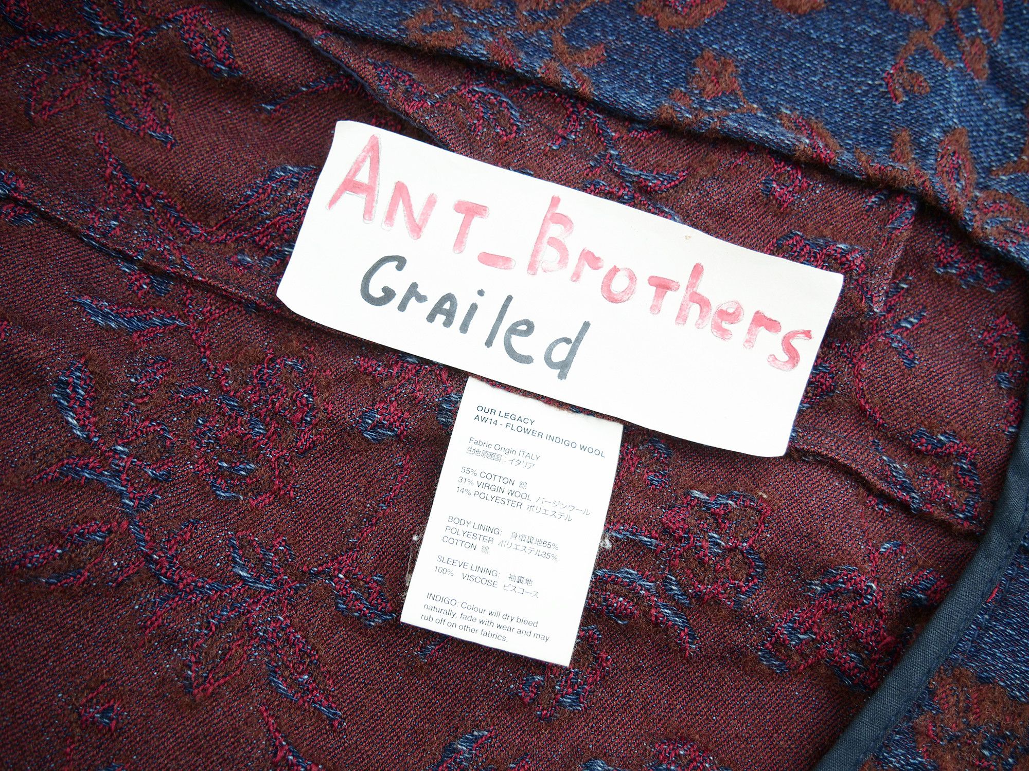 Our Legacy Our Legacy AW14 Flower Indigo Wool jacket Size US M / EU 48-50 / 2 - 7 Thumbnail