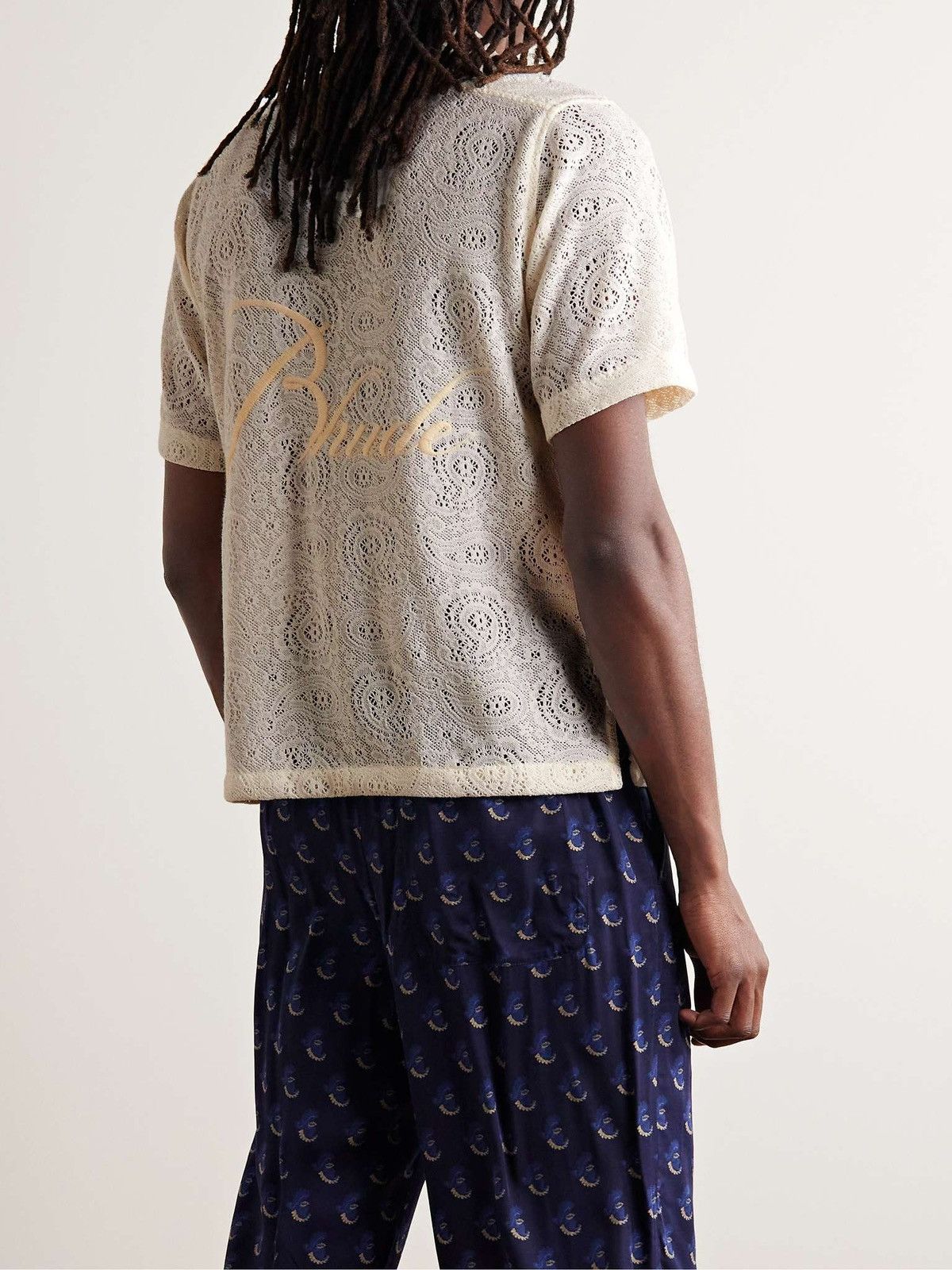 Rhude 595USD Ajor Camp-Collar Logo-Embroidered Lace Shirt Size US XL / EU 56 / 4 - 4 Thumbnail
