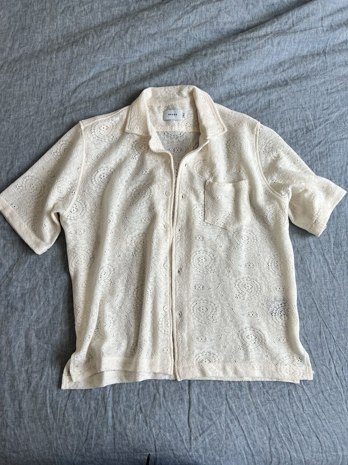 Rhude 595USD Ajor Camp-Collar Logo-Embroidered Lace Shirt Size US XL / EU 56 / 4 - 6 Thumbnail
