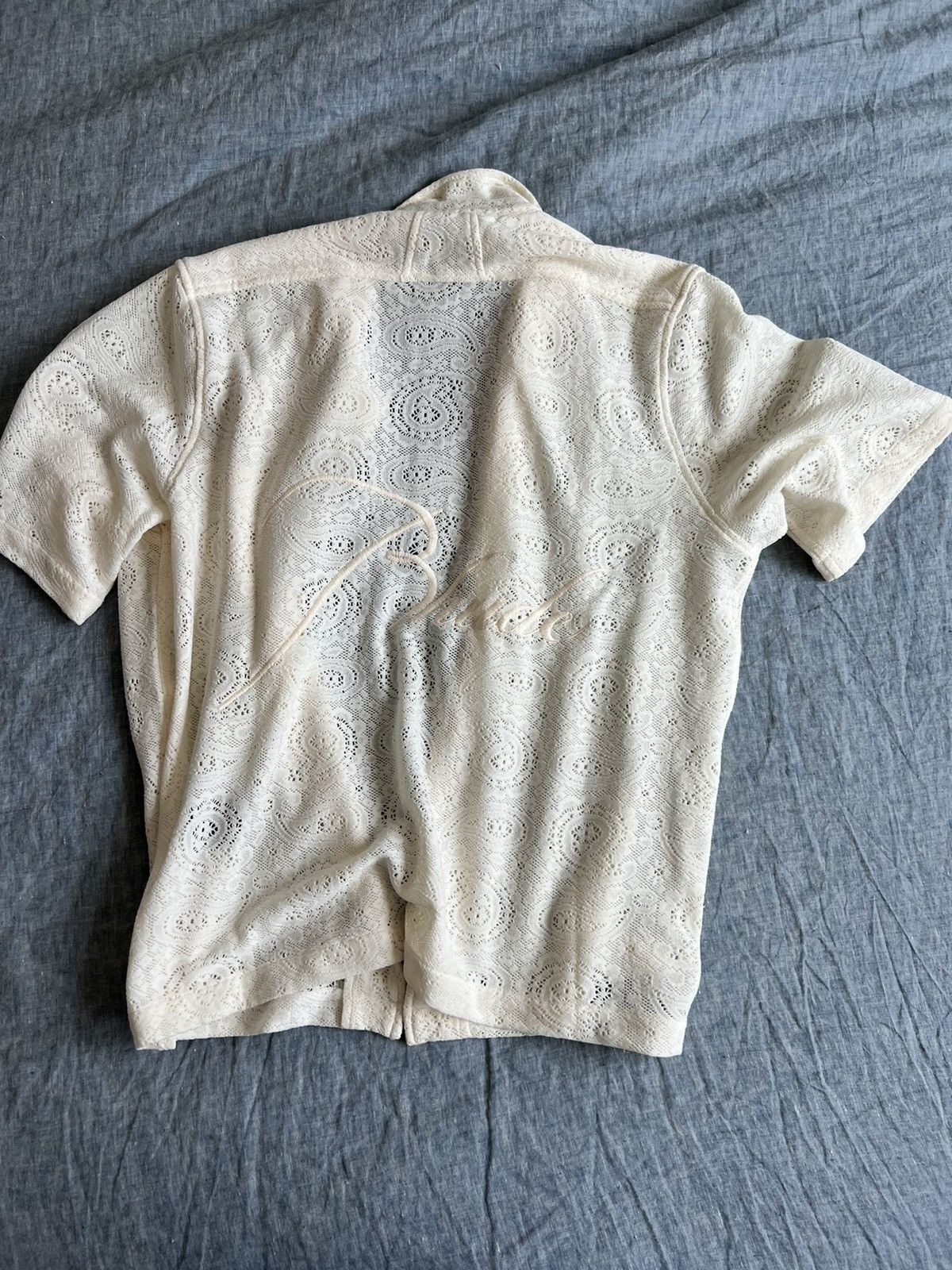 Rhude 595USD Ajor Camp-Collar Logo-Embroidered Lace Shirt Size US XL / EU 56 / 4 - 10 Thumbnail