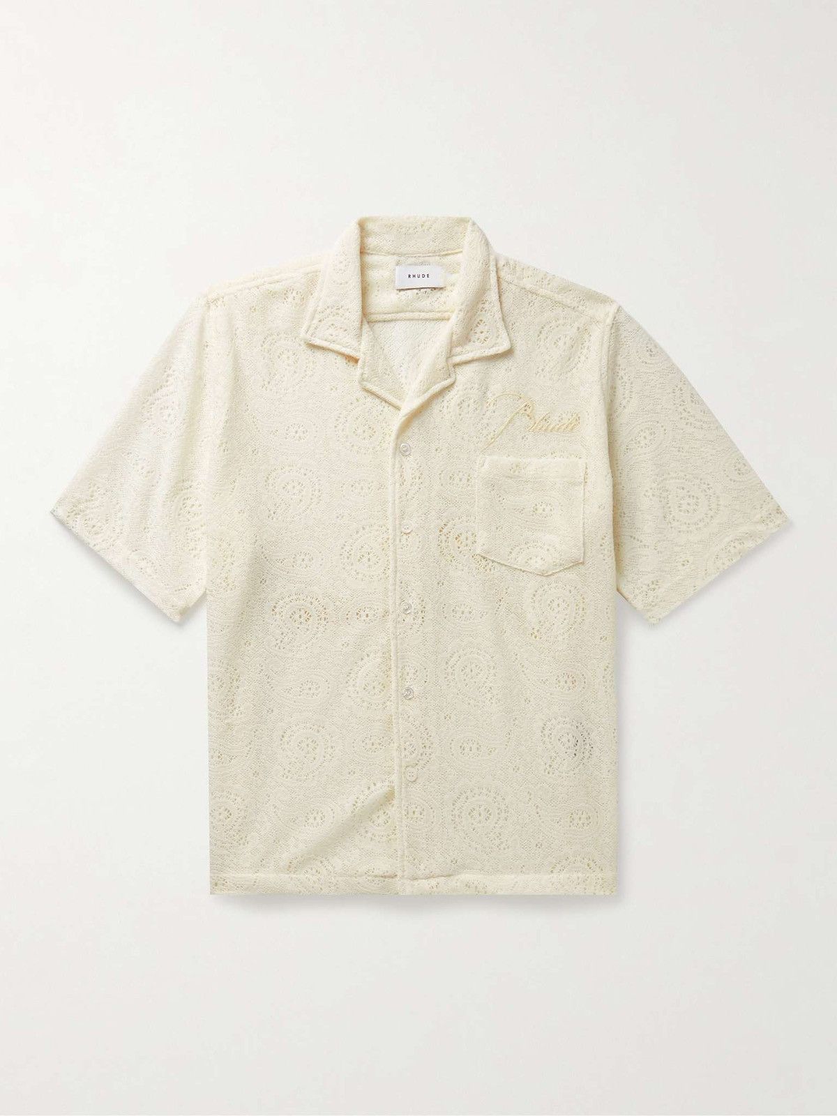 Rhude 595USD Ajor Camp-Collar Logo-Embroidered Lace Shirt Size US XL / EU 56 / 4 - 2 Thumbnail