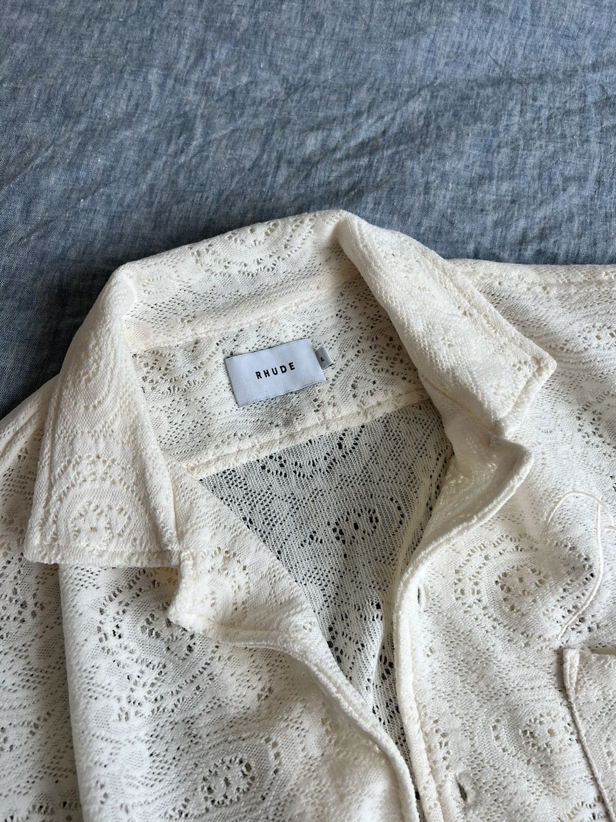 Rhude 595USD Ajor Camp-Collar Logo-Embroidered Lace Shirt Size US XL / EU 56 / 4 - 7 Thumbnail