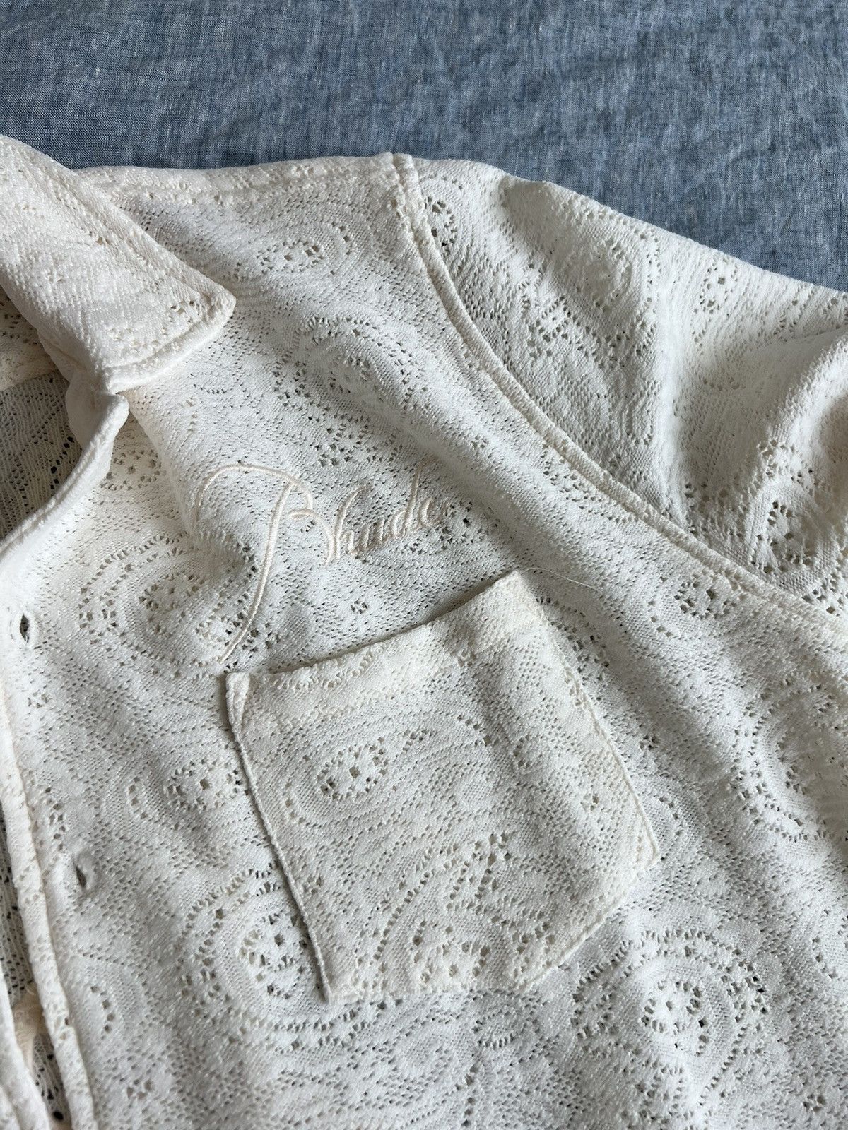 Rhude 595USD Ajor Camp-Collar Logo-Embroidered Lace Shirt Size US XL / EU 56 / 4 - 8 Thumbnail