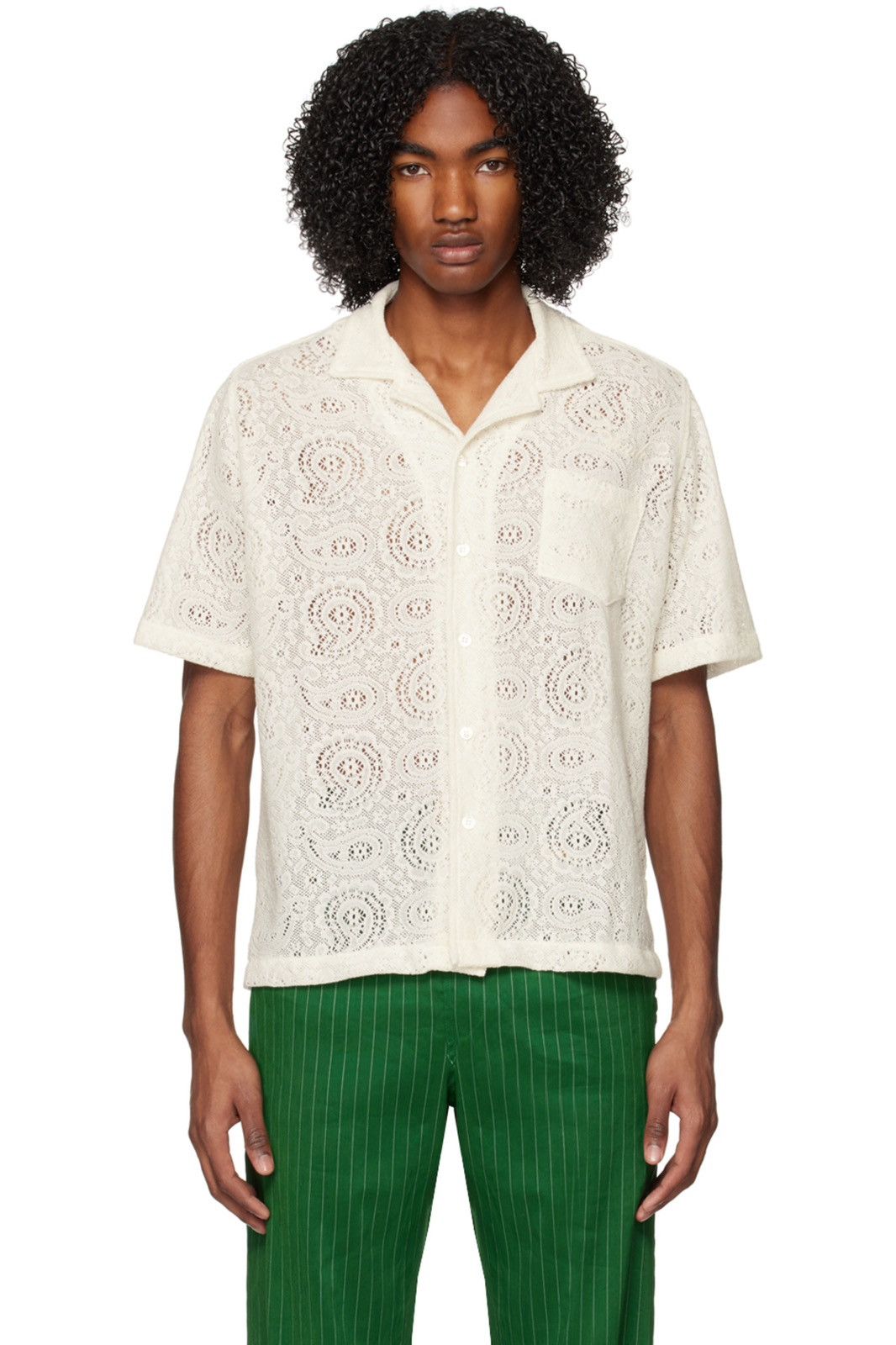 Rhude 595USD Ajor Camp-Collar Logo-Embroidered Lace Shirt Size US XL / EU 56 / 4 - 1 Thumbnail