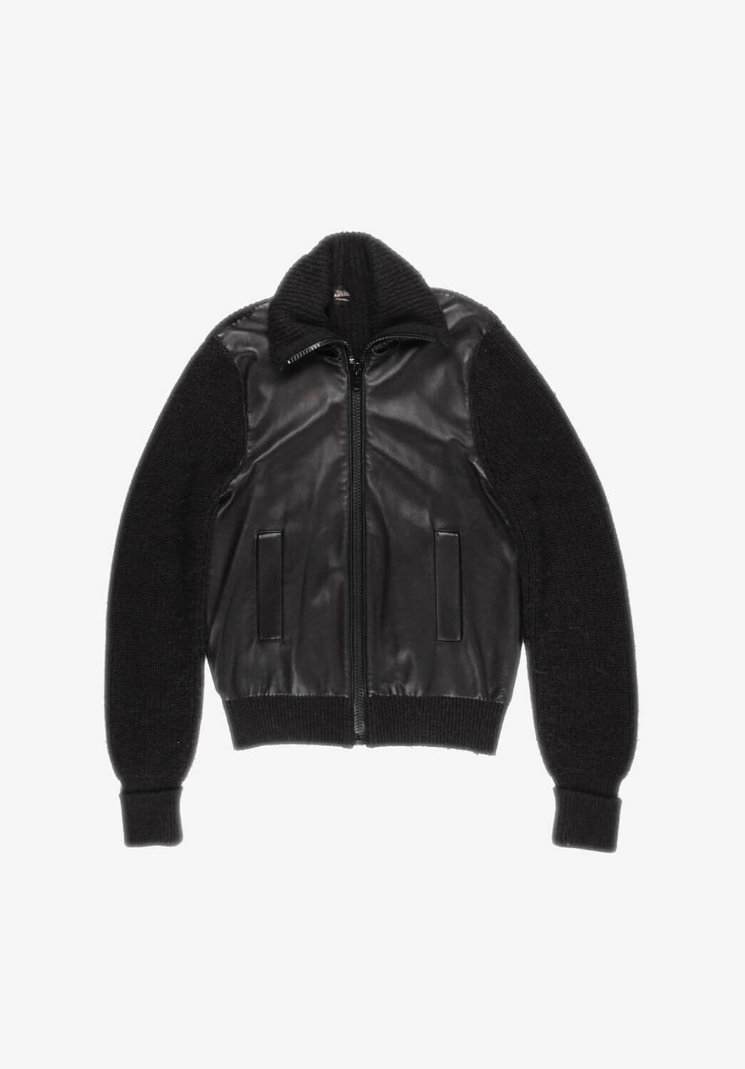 Pre-owned Jean Paul Gaultier Monsieur Front Leather Jacket/sweater L In Grey