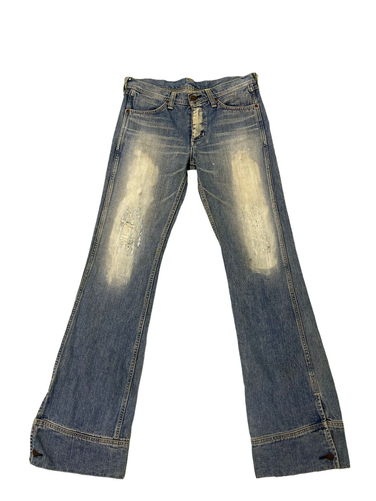 Japanese Brand Flare Jeans Lee Japan Distress Denim Low Rise Boot Cut 4🟦 Size US 31 - 2 Thumbnail