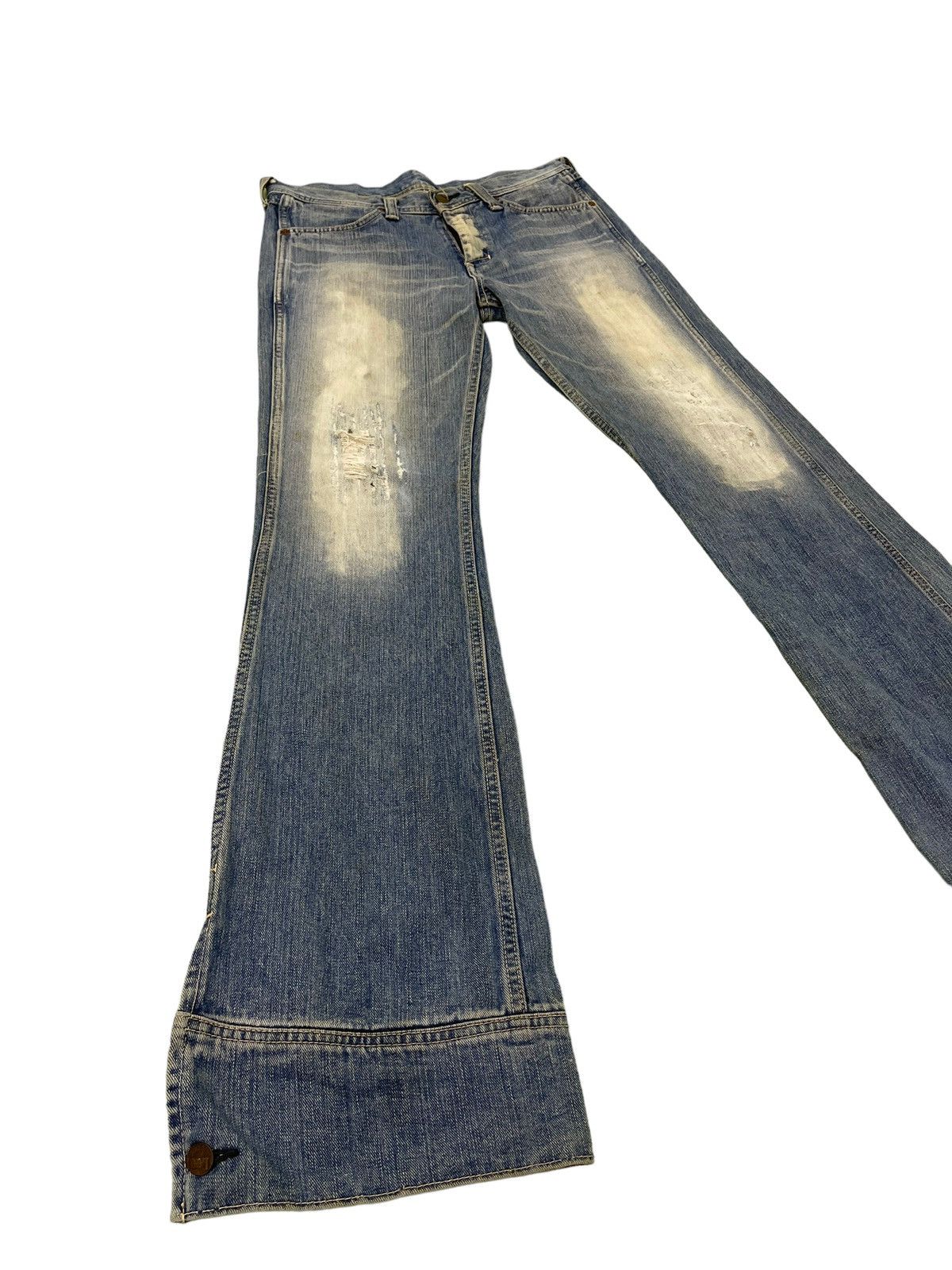 Japanese Brand Flare Jeans Lee Japan Distress Denim Low Rise Boot Cut 4🟦 Size US 31 - 1 Thumbnail