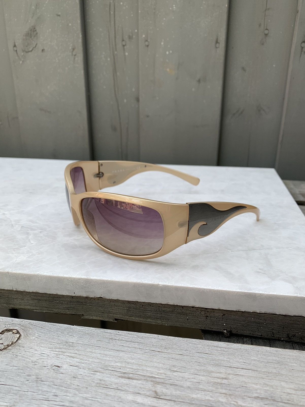 2000s Prada Flame Wrap Sunglasses Vintage Chrome Wave Cream