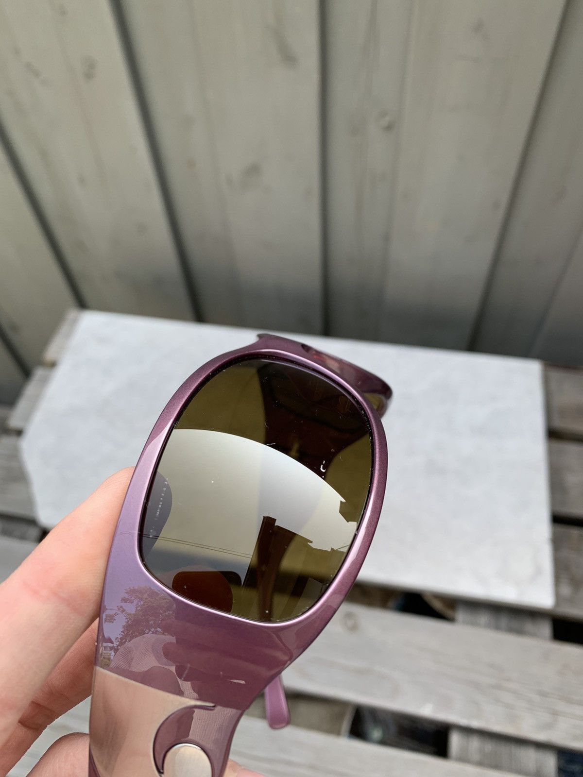 Prada × Vintage Plum Prada Tribal Wave Wrap Sunglasses Chrome Flame 2000s Y2 Size ONE SIZE - 14 Thumbnail