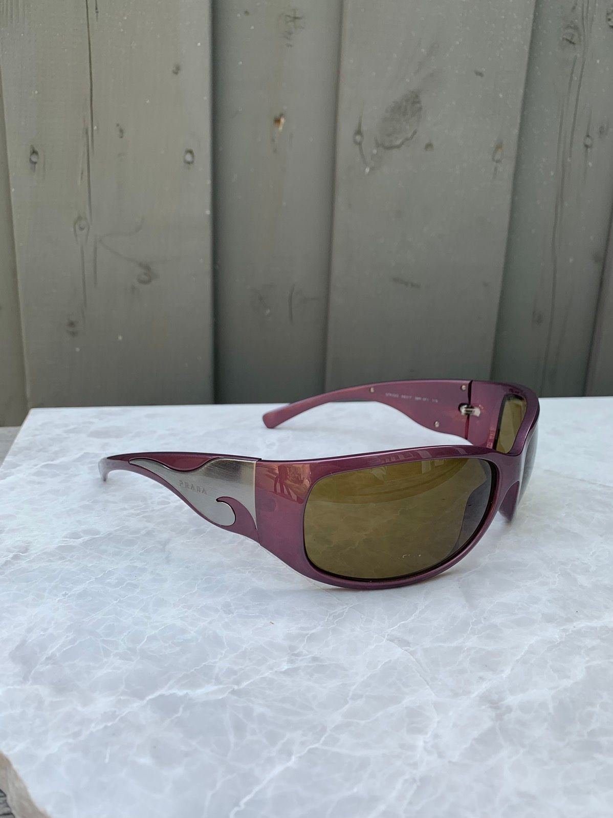 Pre-owned Prada X Vintage Plum Prada Tribal Wave Wrap Sunglasses Chrome Flame 2000s Y2 In Purple