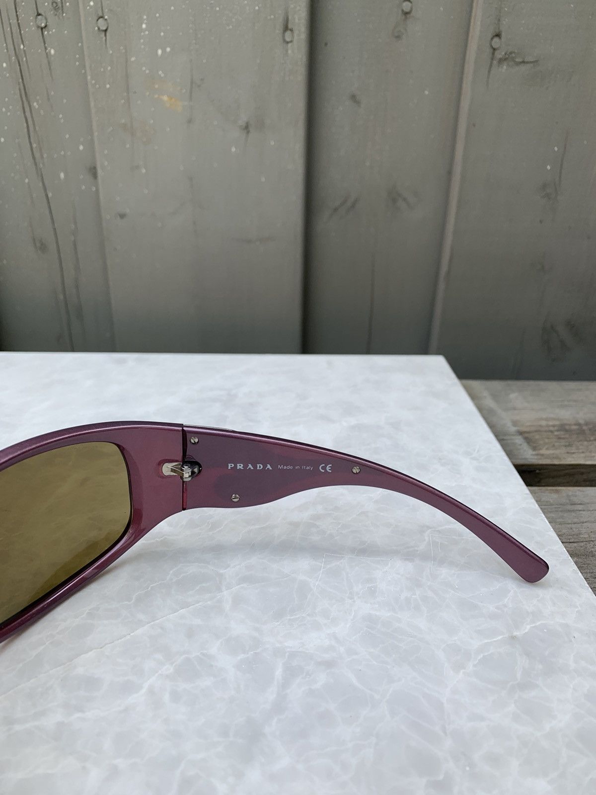 Prada × Vintage Plum Prada Tribal Wave Wrap Sunglasses Chrome Flame 2000s Y2 Size ONE SIZE - 8 Thumbnail