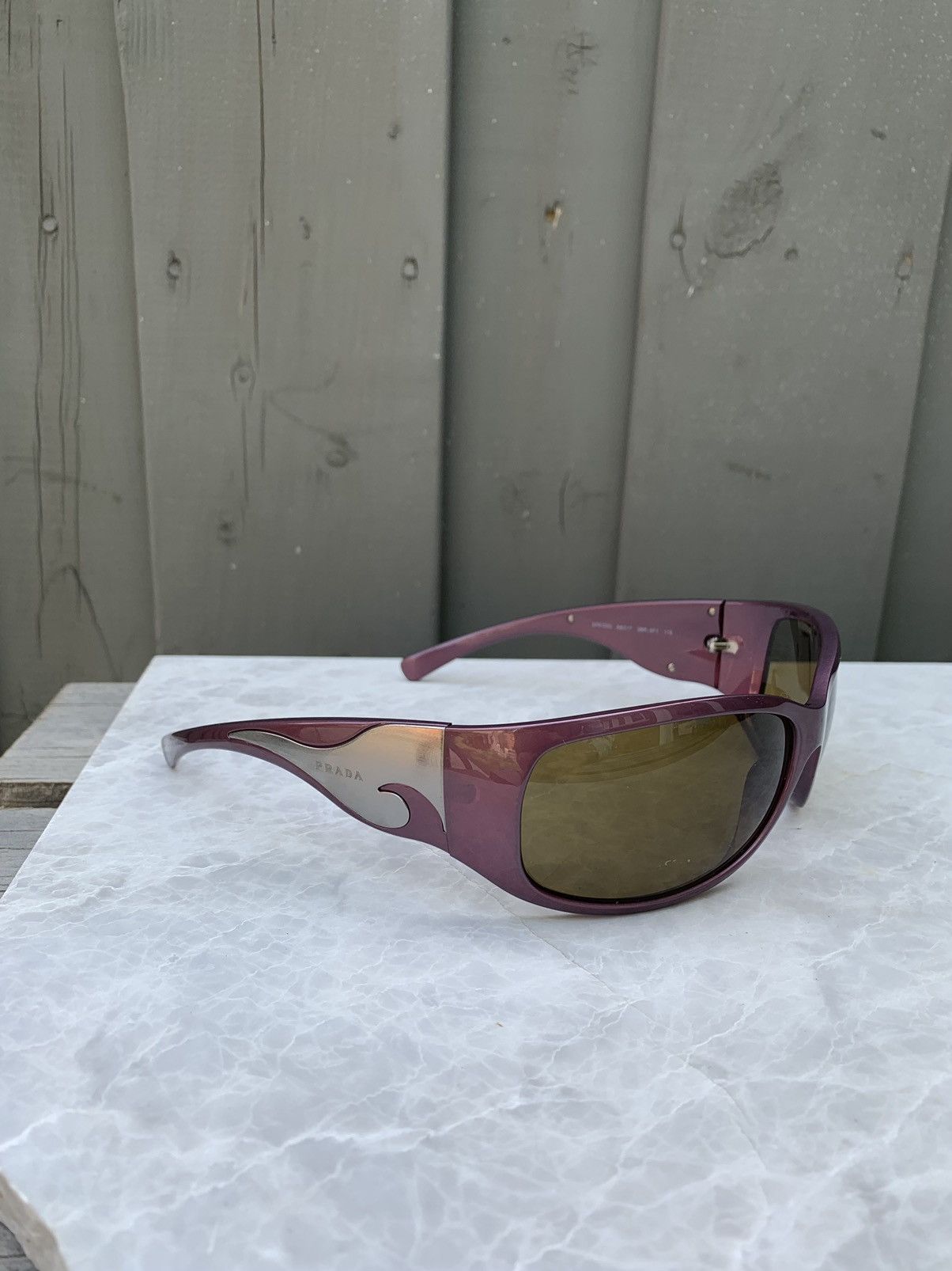 Prada × Vintage Plum Prada Tribal Wave Wrap Sunglasses Chrome