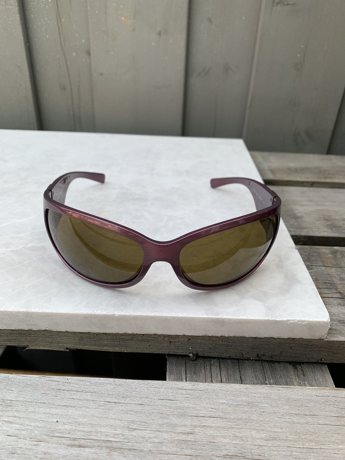 Prada × Vintage Plum Prada Tribal Wave Wrap Sunglasses Chrome Flame 2000s Y2 Size ONE SIZE - 10 Thumbnail