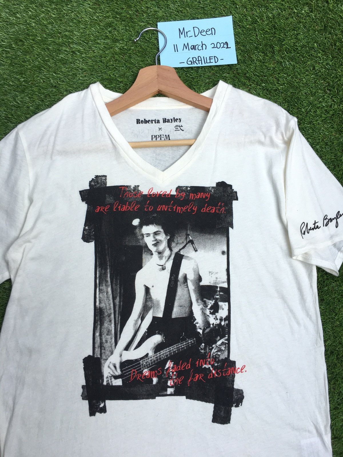 image of Band Tees x Ppfm Vintage Roberta Bayley X Ppfm Sid Vicious Tshirt in White, Men's (Size Medium)
