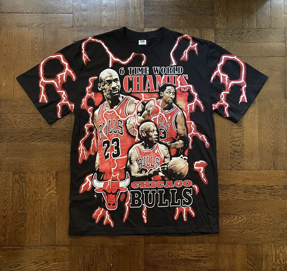 Vintage 90s Chicago sold Bulls Warp Speed All Over Print T Shirt L Jordan NBA USA OG