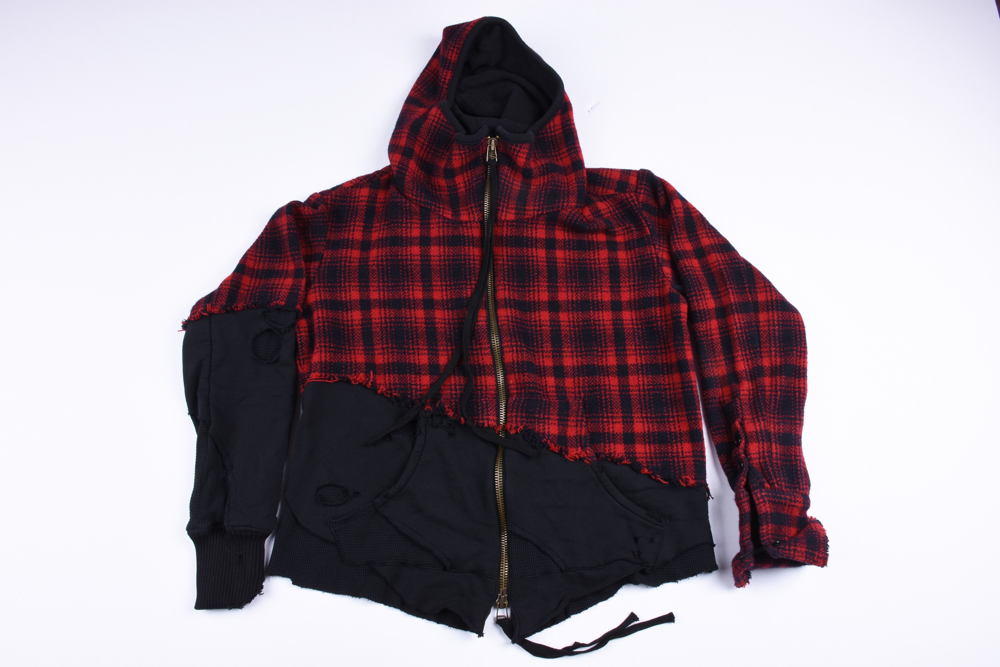 image of Greg Lauren Red Buffalo Plaid Wool Track Jacket, Men's (Size Large)